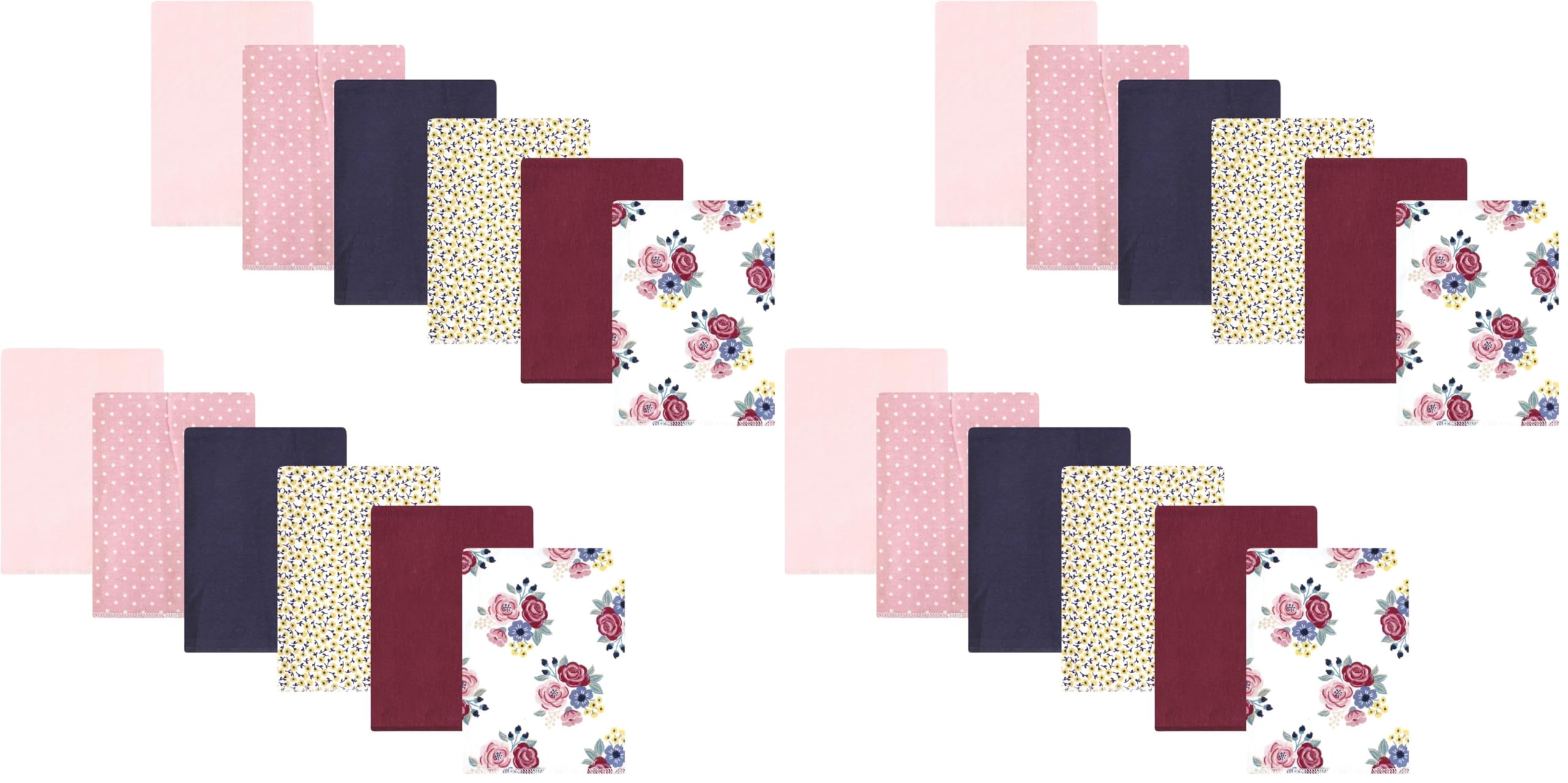 Hudson Baby Unisex Baby Cotton Flannel Burp Cloths Bundle, Blush Navy Floral, One Size (Pack of 2)