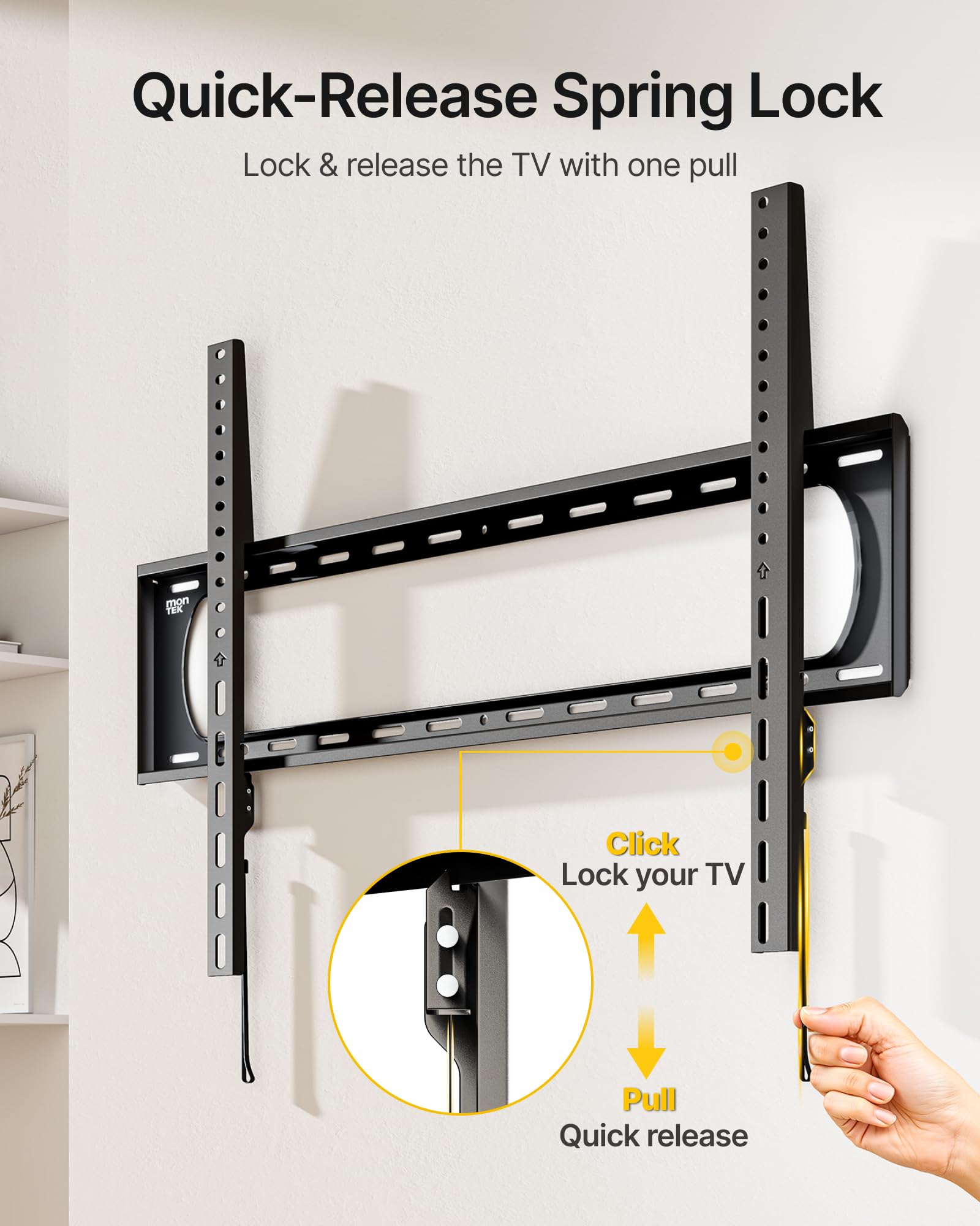 monTEK Staffa da parete fissa per TV da 60-120 pollici piatti e curvi fino a 136 kg, testata 4 carichi testati, profilo ultra sottile da 1,3", VESA max 900 x 600, blocco a sgancio rapido, adatto a
