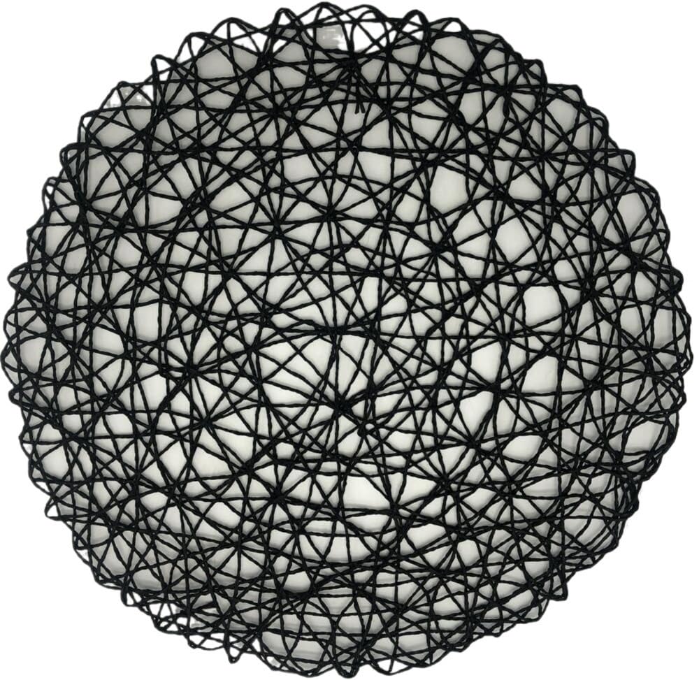 Woven Placemats 4Packs Round Paper Woven Placemats Rattan Brown Straw For Dining Party Wedding(Black)