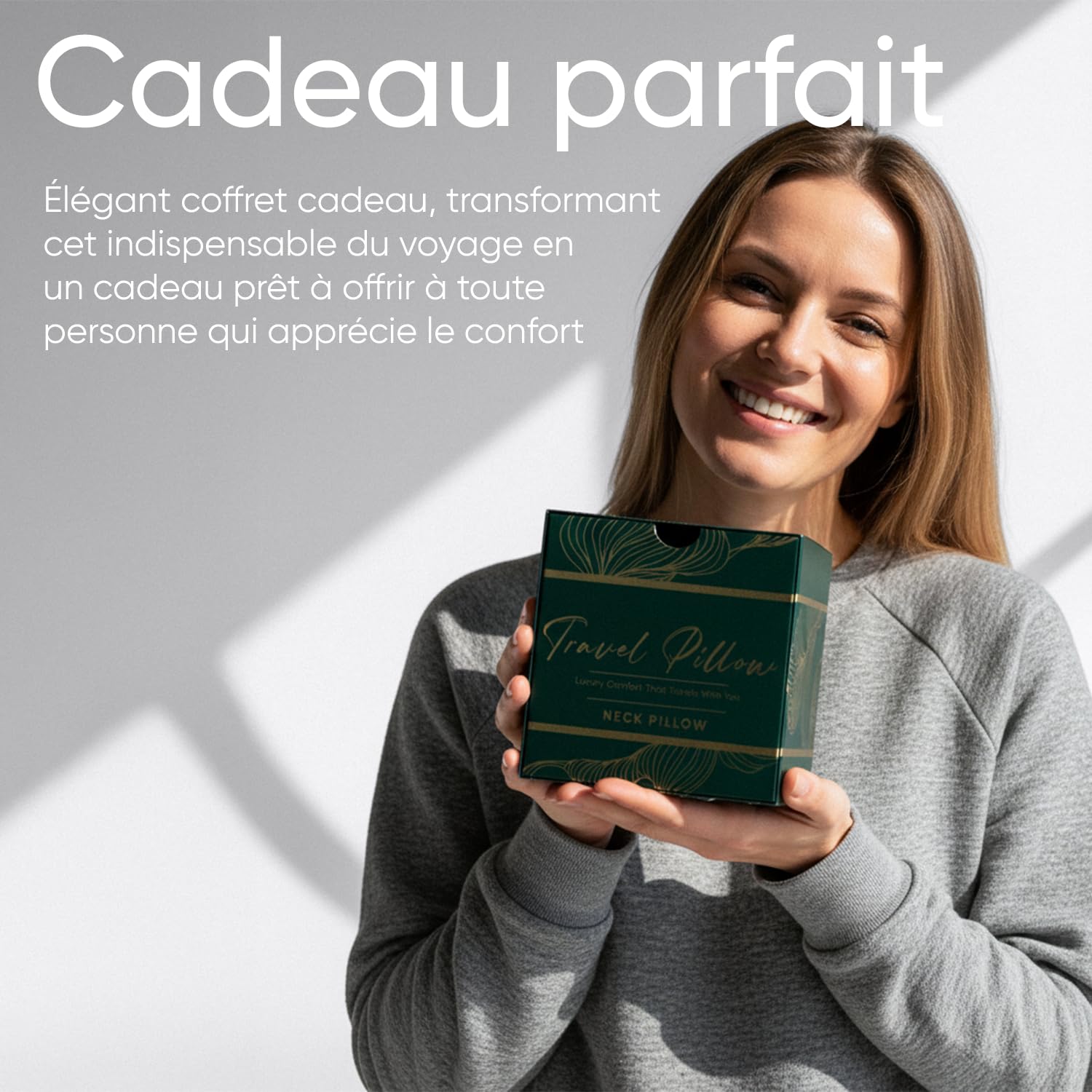 Proglobe Luxe Oreiller de Voyage Cervical 360° Avion, Gris Clair | Mousse à mémoire de forme, housse lavable en coton biologique et sac de transport compact.
