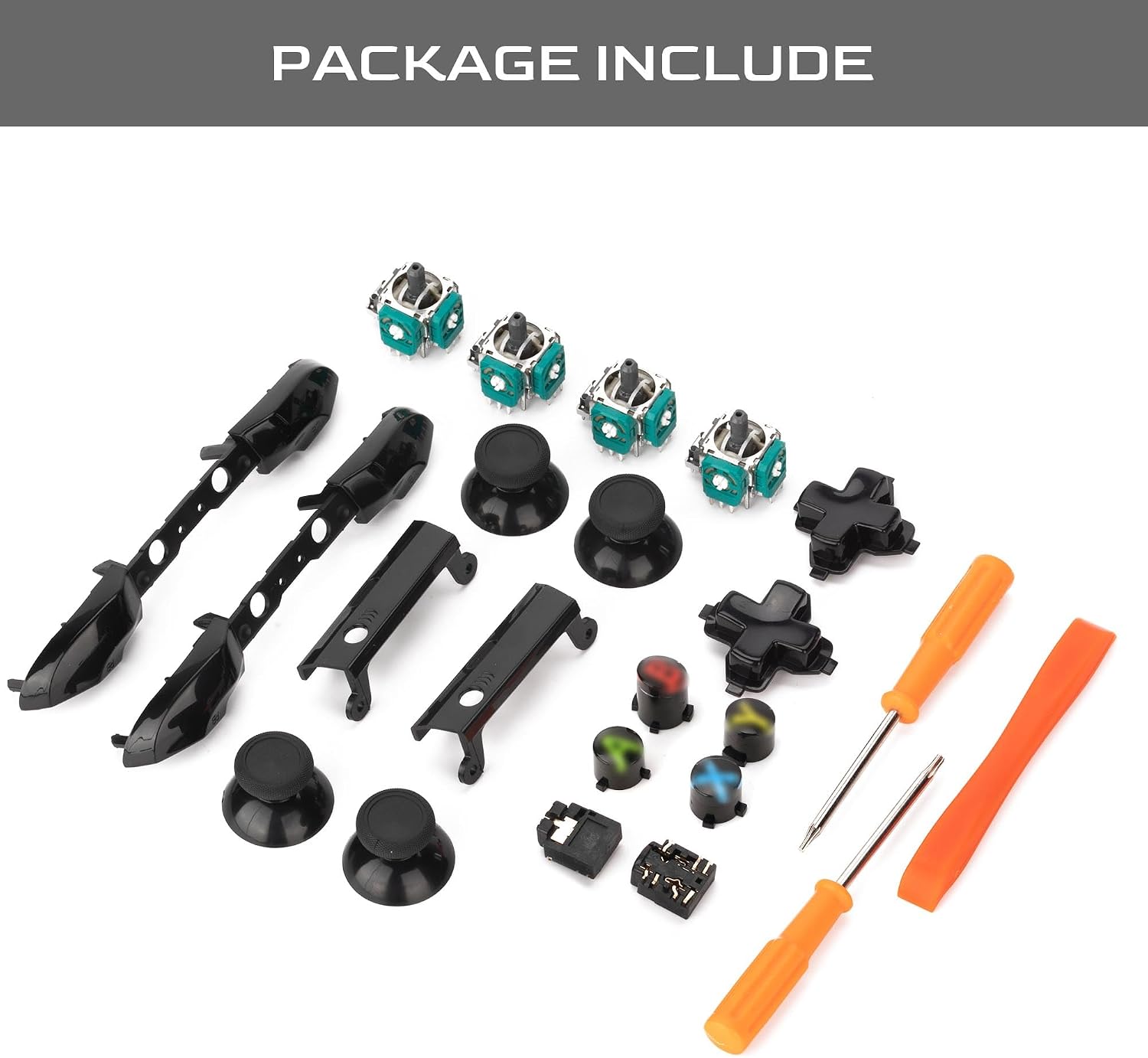 Repair Kit for Xbox One S/X Controller, Thumbsticks, 3D Analog Joysticks, LB RB Bumper, Dpad, ABXY Buttons, Headphone Jack, Replacement Parts for Xbox One Controller(Model: 1708)(Black ABXY)