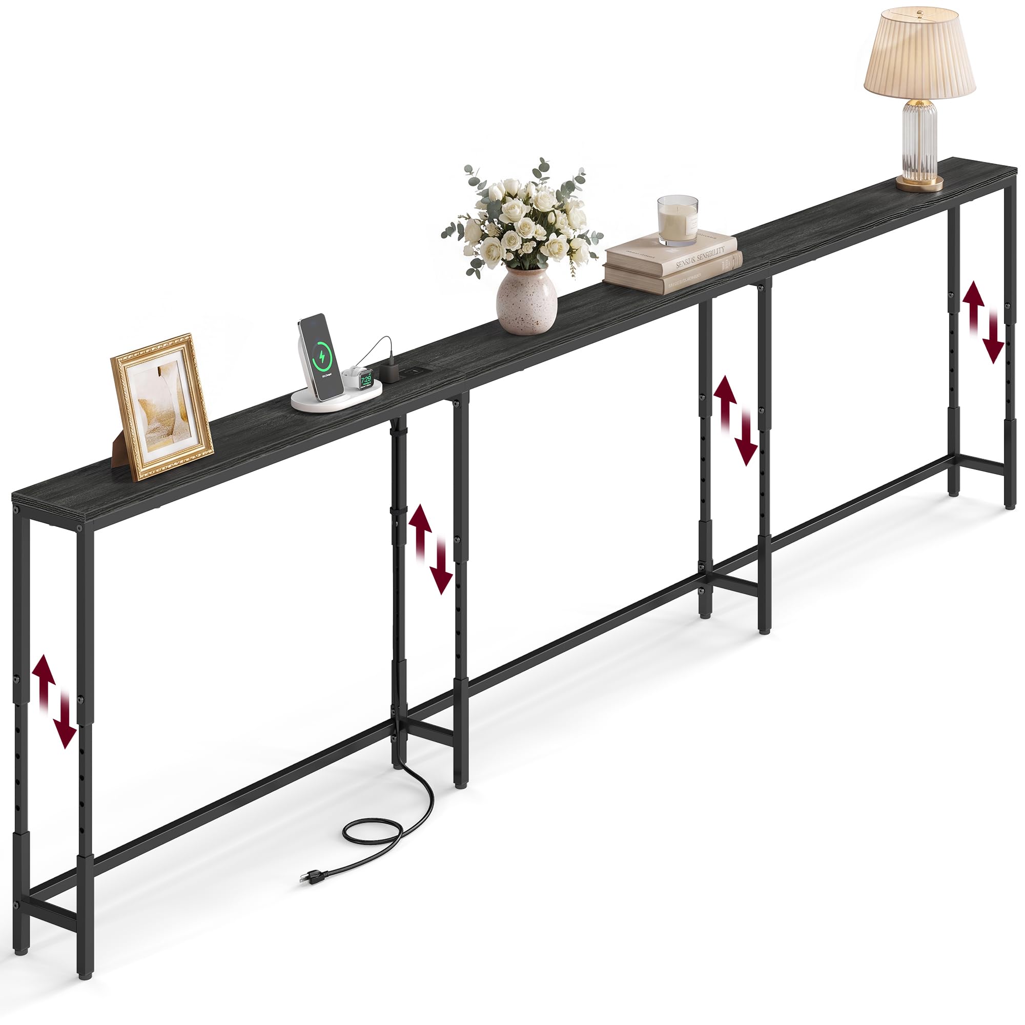 VASAGLE 106.3"Console Table, 25.2-35.2"Height Adjustable, with Power Outlet