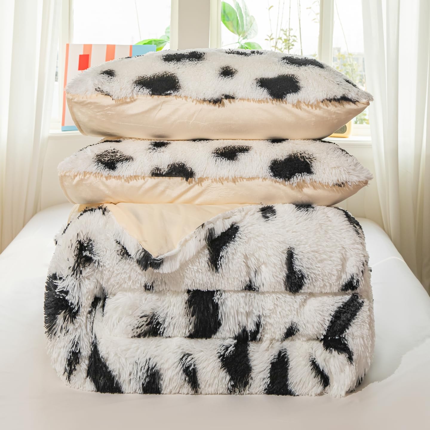 Kids Girls Faux Fur Cow Print Comforter Sets Twin/Full - 3PC Bed Set Skin Friendly Soft Warm Comfortable Classical Rabbit Plush Velvet Flannel Fluffy Fuzzy Bedding(Comforter x 1 Pillowcases x 2) - Image 9