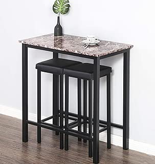 Homury 3-Piece Pub Dining Table Set Counter Height Table Set Breakfast Table with 2 Stools,Black - coolthings.us