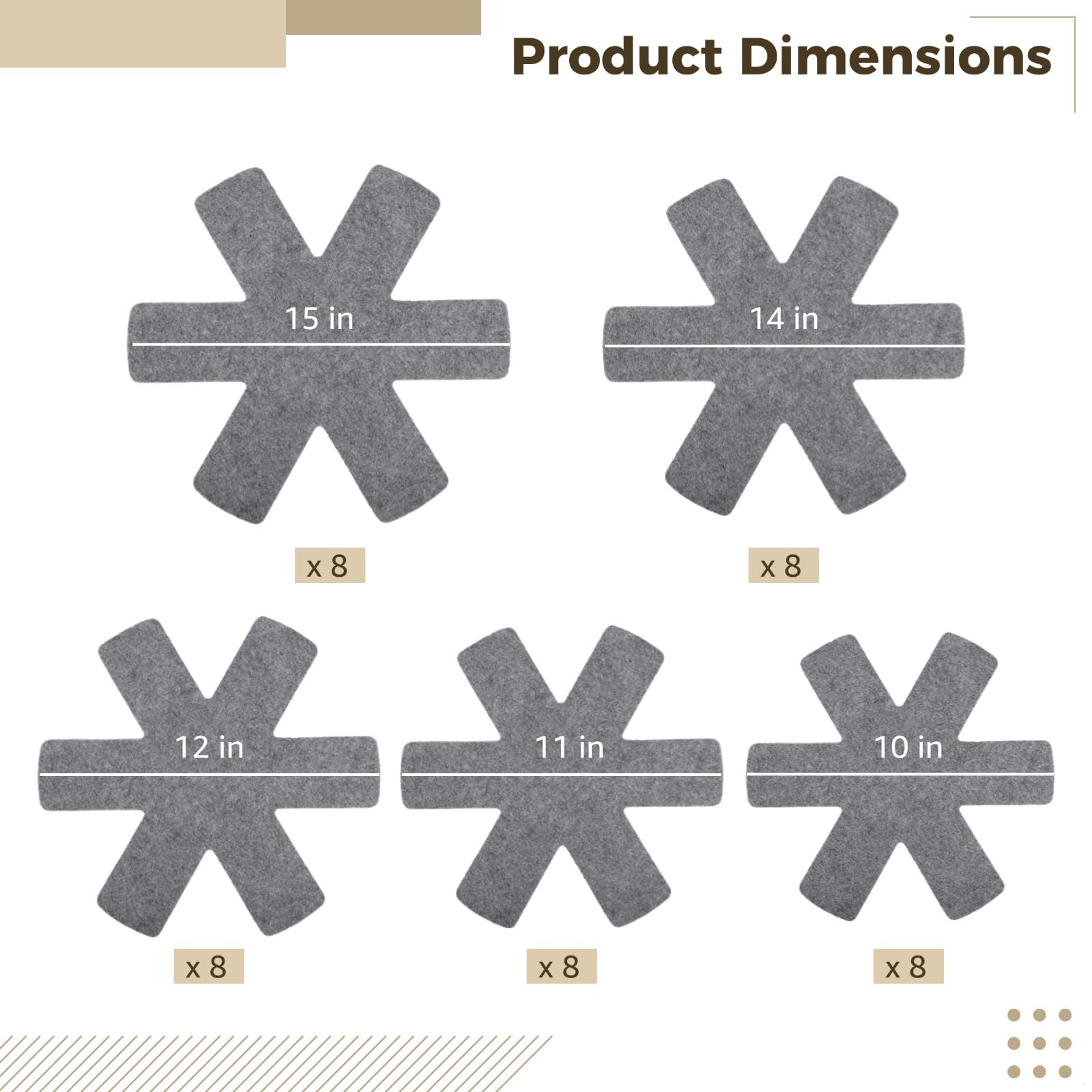 40 protectores de fieltro gris para ollas, almohadillas divisoras de 5 tamaños para utensilios de cocina apilables, antiarañazos y almohadillas de aislamiento térmico para uso en cocina