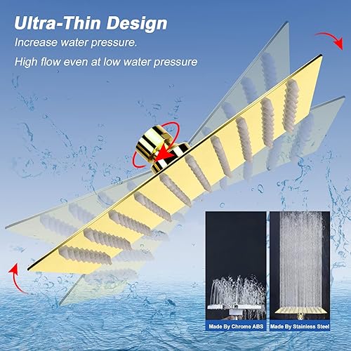 Miniatura 15 de Cabezal de ducha de lluvia con brazo de extensión ajustable de 11 pulgadas, cabezal de ducha cuadrado grande de acero inoxidable de alto flujo