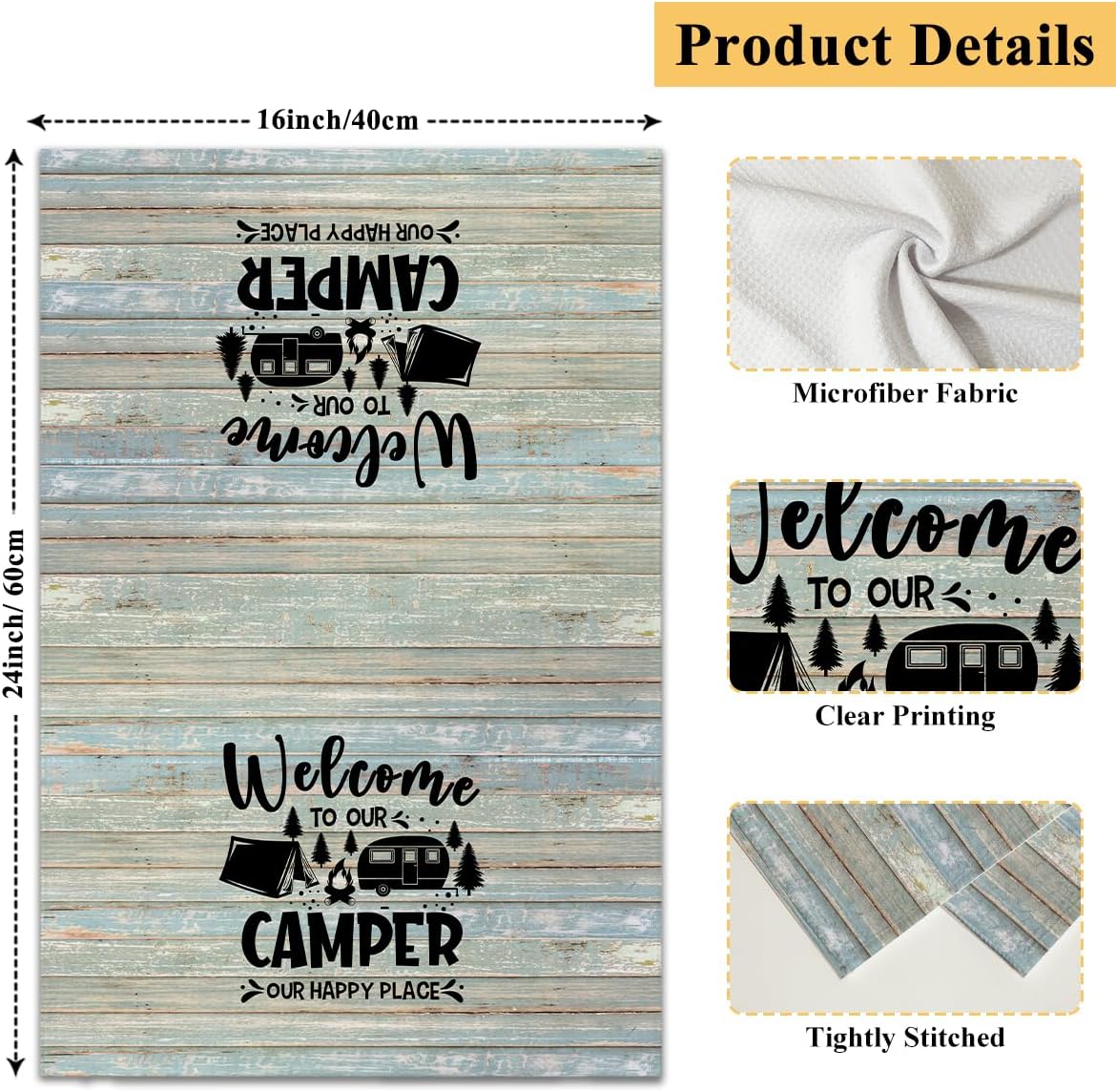 Welcome to Our Camper Kitchen Towels and Dishcloths Set of 2, Funny Decorative Hand Towel Drying Cloth for Bathroom, Camping Gift for Men, Women, 16x24 Inches -10 - Image 2