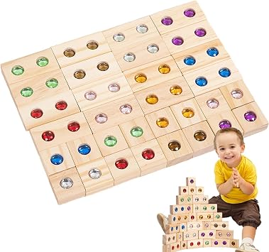 Wooden Building Blocks - Rainbow Stacking Toy, Stackable Cube Set, Acrylic Gem Blocks | Wooden Brick Set, Rainbow Stacking Towers Game, Stackab Tower
