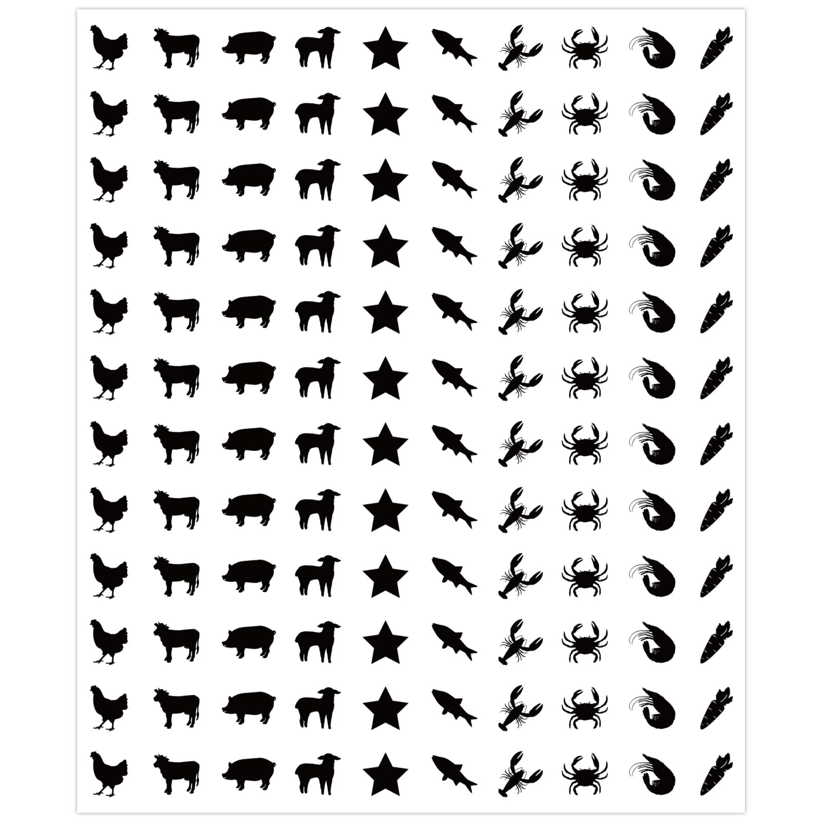 JarThenaAMCS 2400Pcs Mini Meal Sticker Black Food Choice Decal 10 Styles Wedding Menu Indicator Sticker for Place Card Party Supplies, 0.5 in