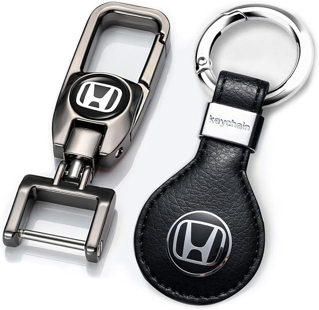Leather Car Keychain Suit for Honda Accord Civic CR-V CRV Pilot EX EX-L Travel, Car Logo Key chain for Man, Metal Key Chain for Woman, Key Fob Cover Keyring Family Present,Car Accessories,2 PCS