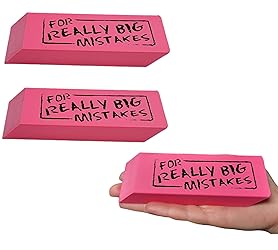 Jumbo Big for Really Big Mistakes Wedge Pink Erasers (5.5" x 2") Large Pencil Rubber Eraser Back to School Stationery Supplies, Joke Gag Gift for Work and School Adults and Kids (2)