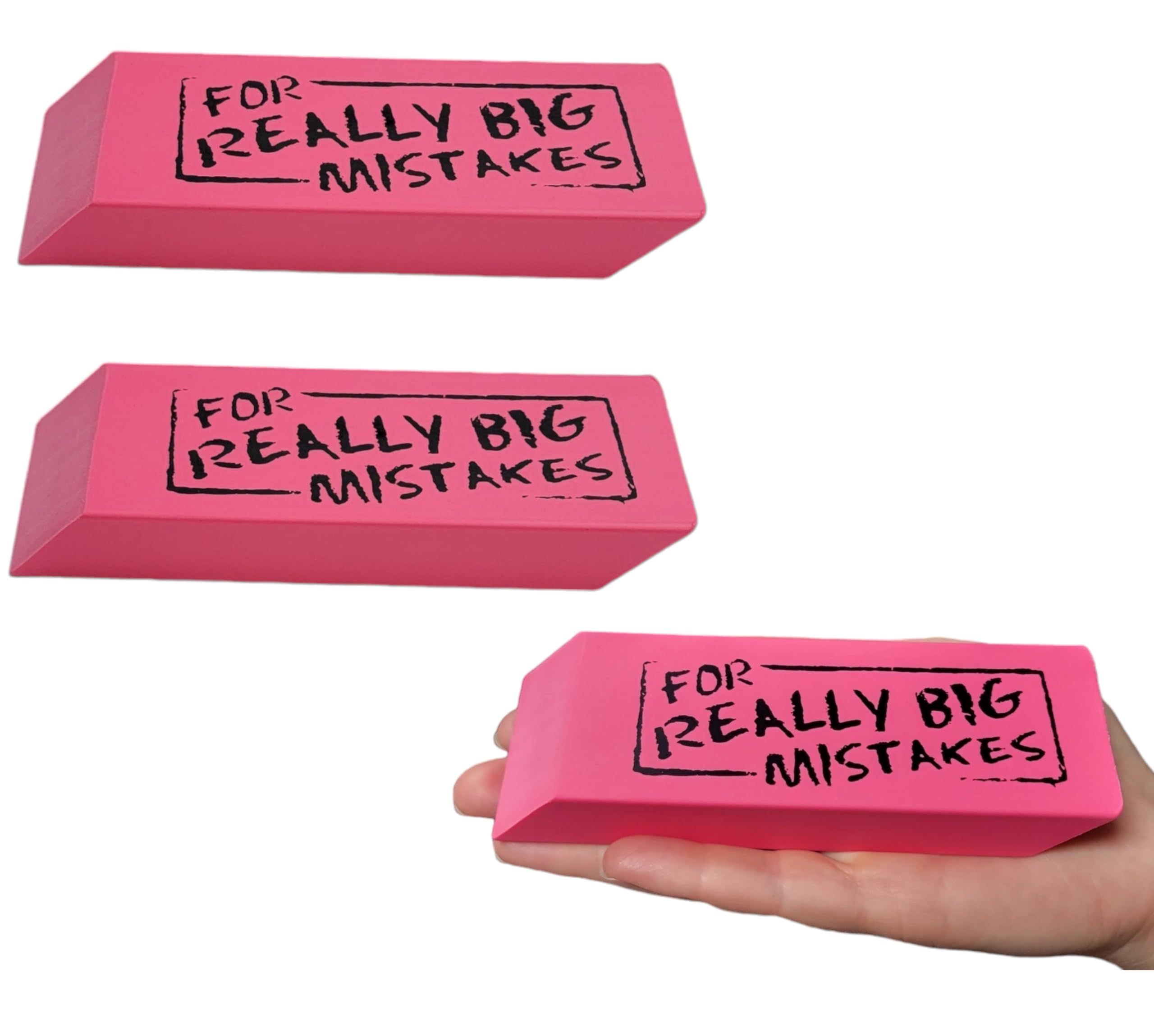 Jumbo Big "for Really Big Mistakes" Wedge Pink Erasers (5.5" x 2") Large Pencil Rubber Eraser Back to School Stationery Supplies, Joke Gag Gift for Work School Adults Kids (2)