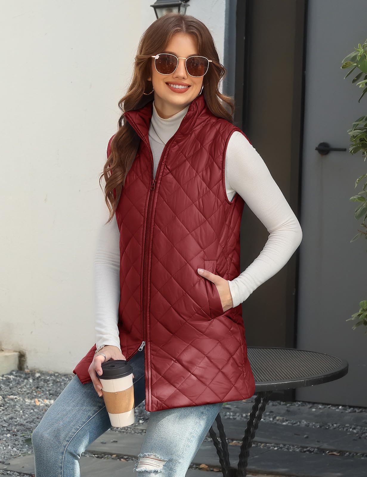 Yuson Girl Gilet Donna Senza Maniche Leggero Gilet Trapuntato di Mezza Stagione Primavera Autunno Collo Alto Smanicato Casual Waistcoat Cerniera con Tasche