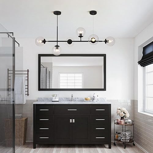 Miniatura 9 de KCO - Lámpara colgante de cristal transparente con 6 luces, candelabro ajustable estilo vintage de mediados de siglo, lámpara colgante para isla de