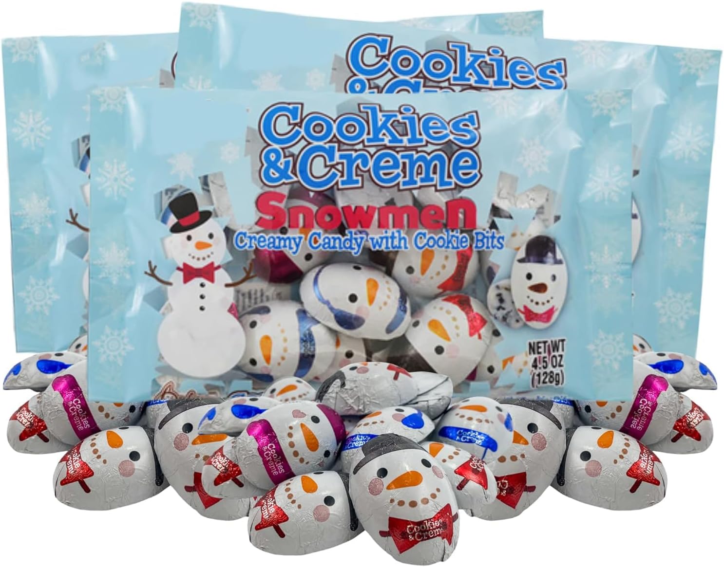 Sweetzo Individually Wrapped Cookies and Cream Snowmen, Bite Sized Holiday Desserts, Stocking Stuffers, Party Favors and More - 4.5 Ounces (Pack of 3)