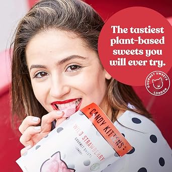 CANDY KITTENS New Flavor Vegan Gummy Candy 4.4oz (Wild Strawberry, 2 Pack)