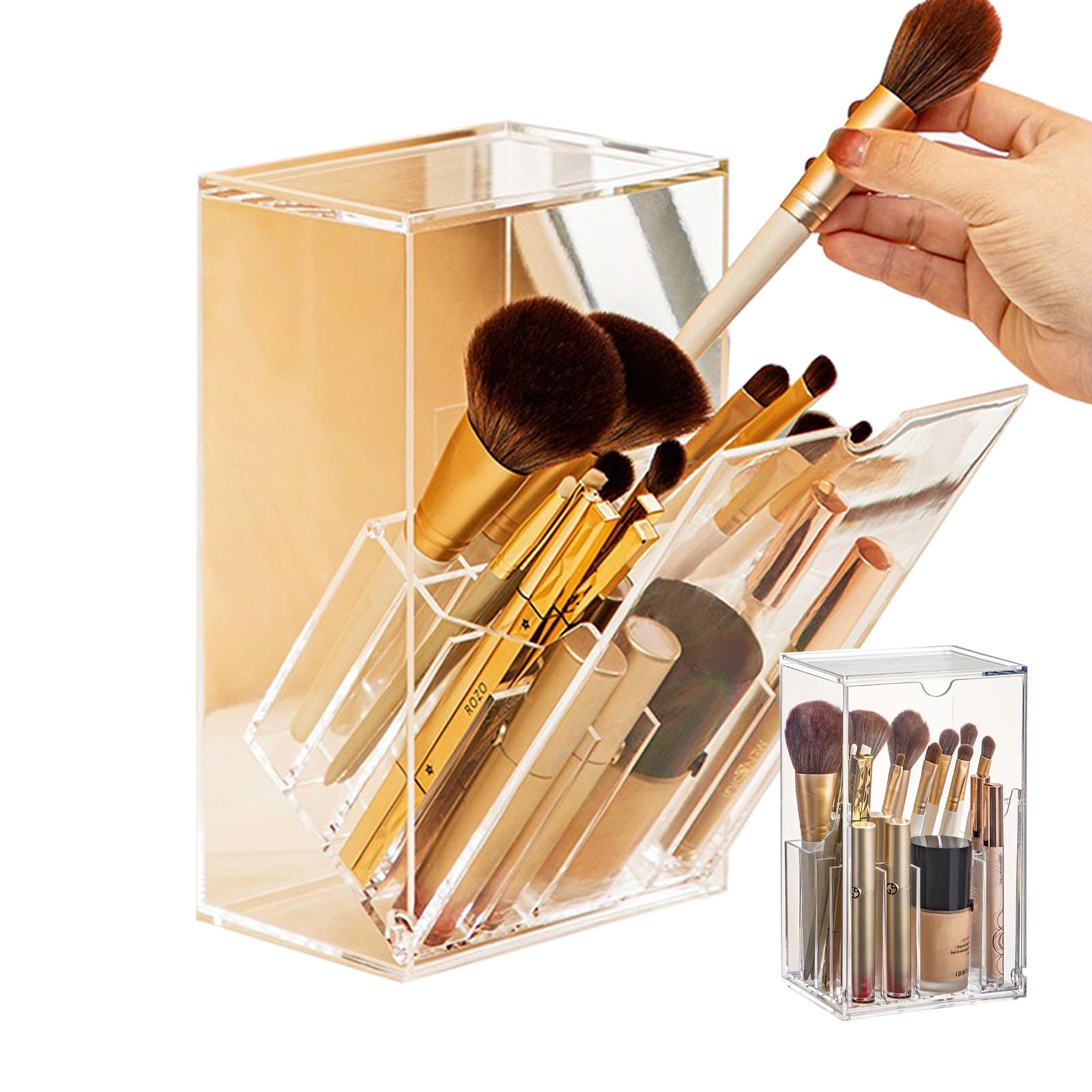 KoovDem Makeup Brush Organizer With Lid,Thickened Acrylic Brush Holder Dust Proof?Easy To Take,Makeup Brush Storage For Vanity Suitable For Shanks Less Than 0.78 In