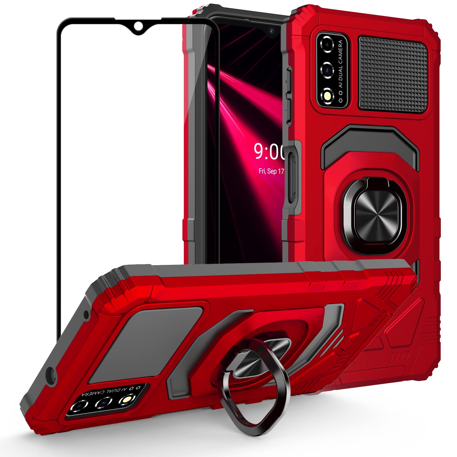 Ailiber for T-Mobile Revvl V 4G Case, Revvl V 4G Phone Case with Screen Protector, Ring Kickstand for Magnetic Car Mount Military Grade, Heavy Duty