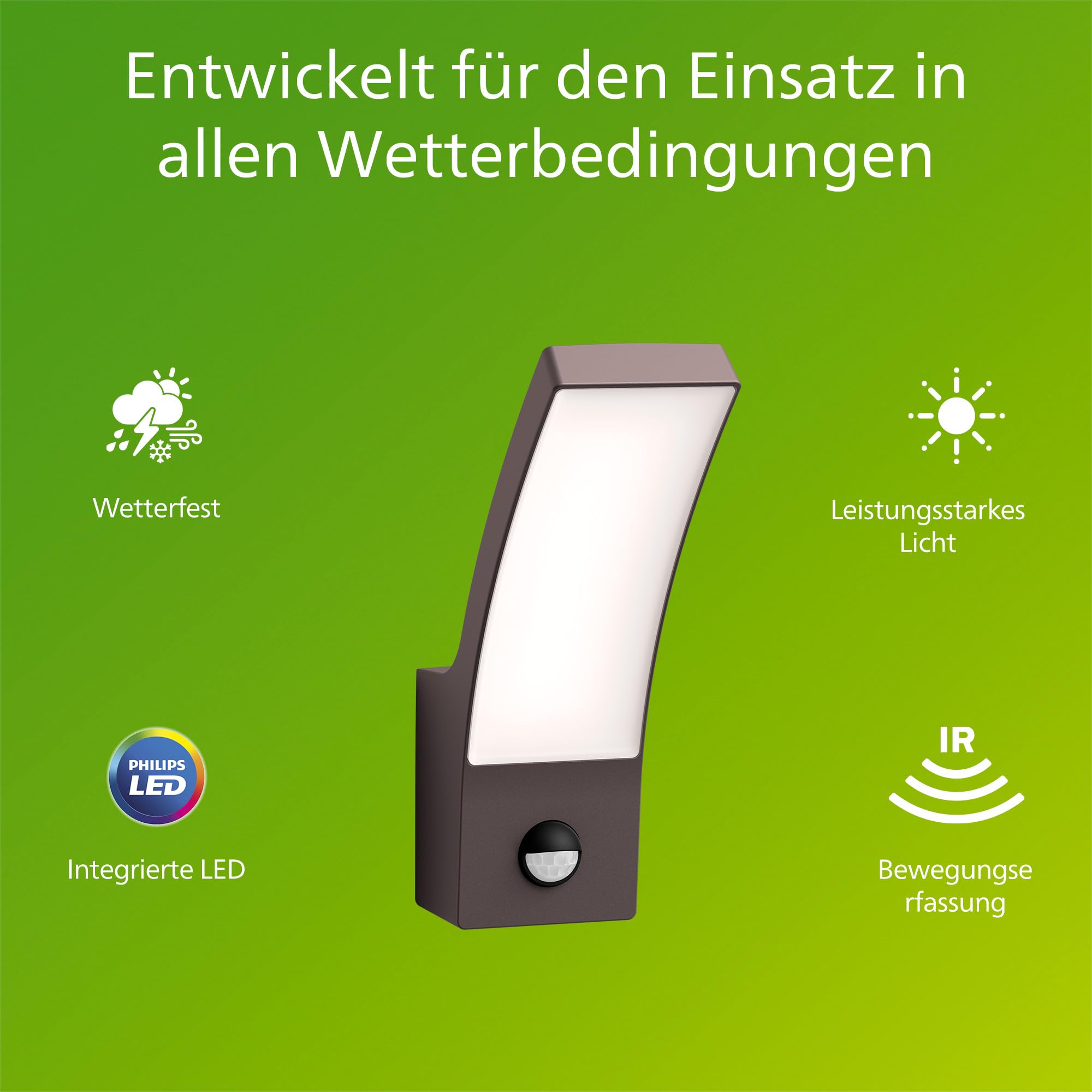PHILIPS Splay LED-Wandleuchte, Außenleuchte mit Bewegungsmelder, Außenbeleuchtung, 12 W, 1.600 lm, 4.000 K Kaltweißes Licht, IP44-Wetterfest, Integrierte LED, Langlebig, Aluminium, Anthrazitgrau