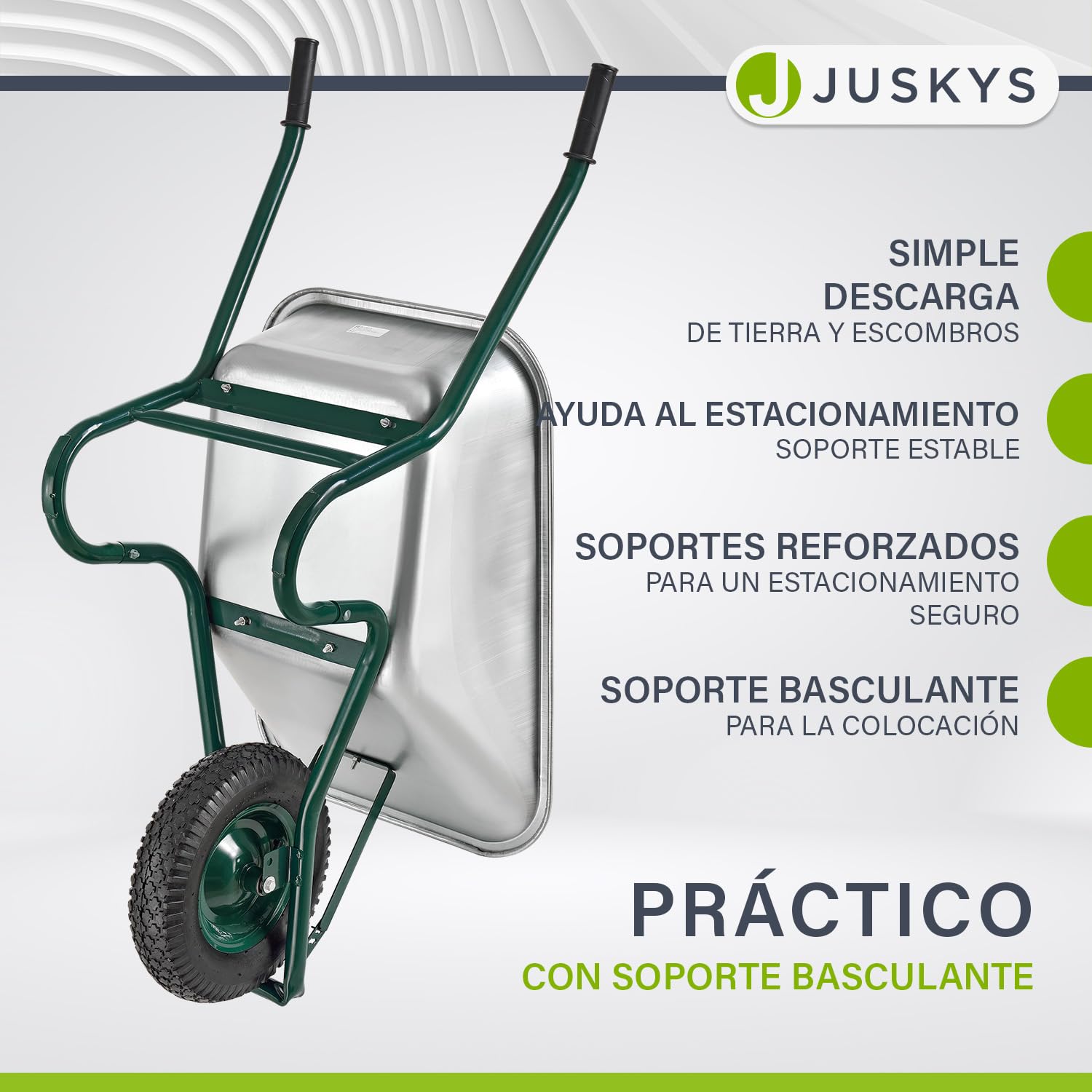 Juskys Carretilla de jardín | 100 litros de Volumen | 210 kg | Neumáticos con llanta metálica | Cubeta galvanizada | Carretilla de jardín Carretilla de Transporte