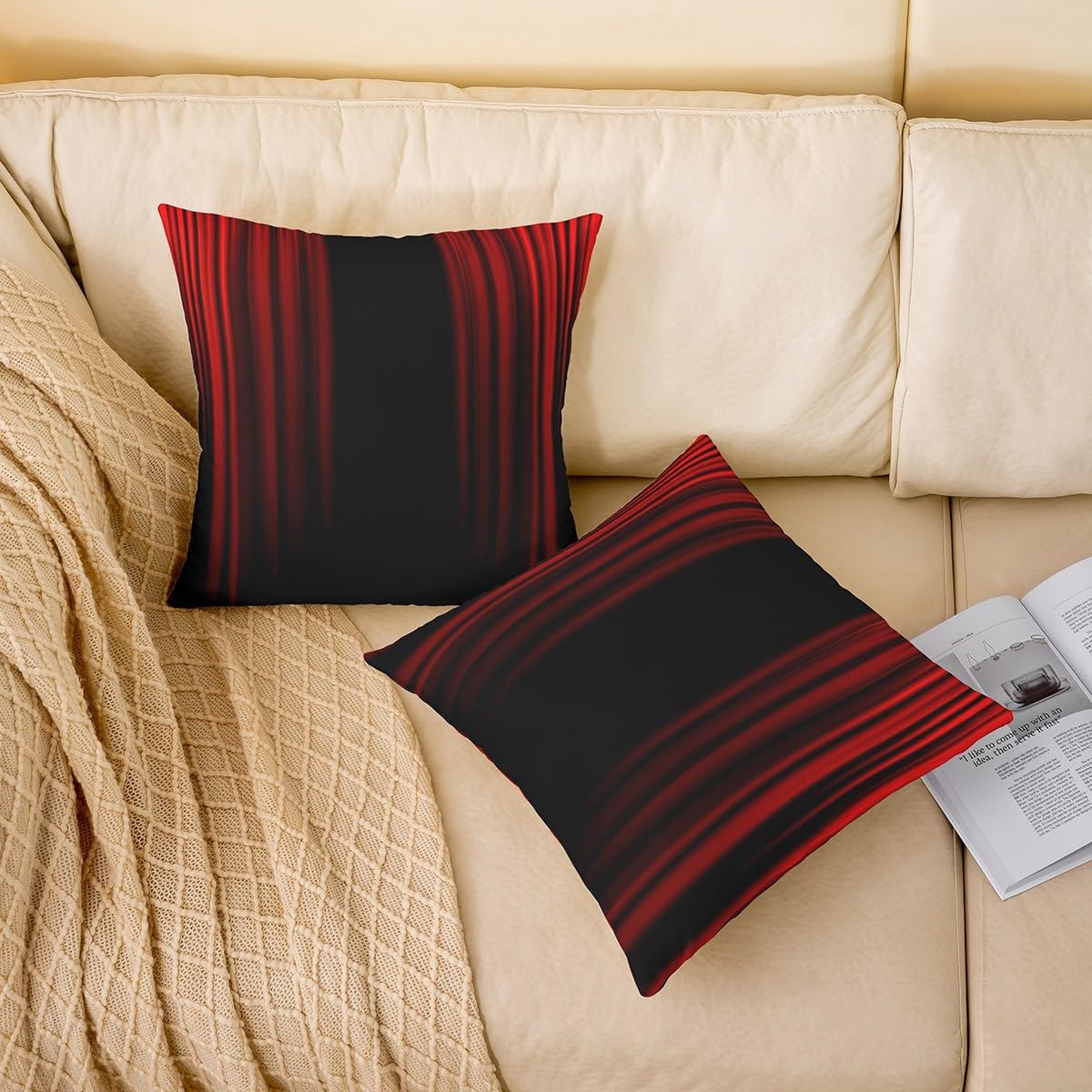 Feelyou Gradient Outdoor Throw Pillow Covers 24"x24" Set of 2 Soft Red Black Stripe Porch Pillows Cases Cushion Covers for Living Room Bedroom Modern Decorative Throw Pillowcases Couch Chair