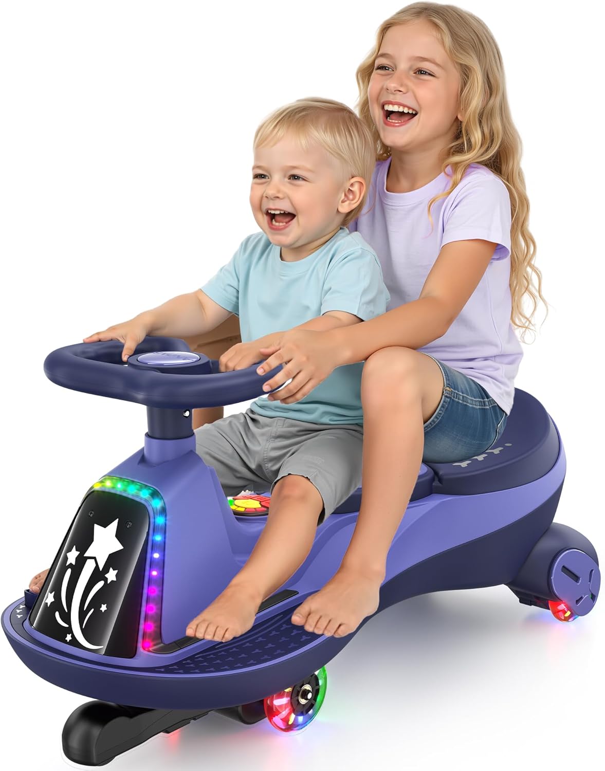 ANPABO 12V Electric Wiggle Car with Pedals, 2 Seater, 2x75W Motor, Music & Bluetooth, Ride On Toy for Kids Ages 3+, 170 Lbs, Pink