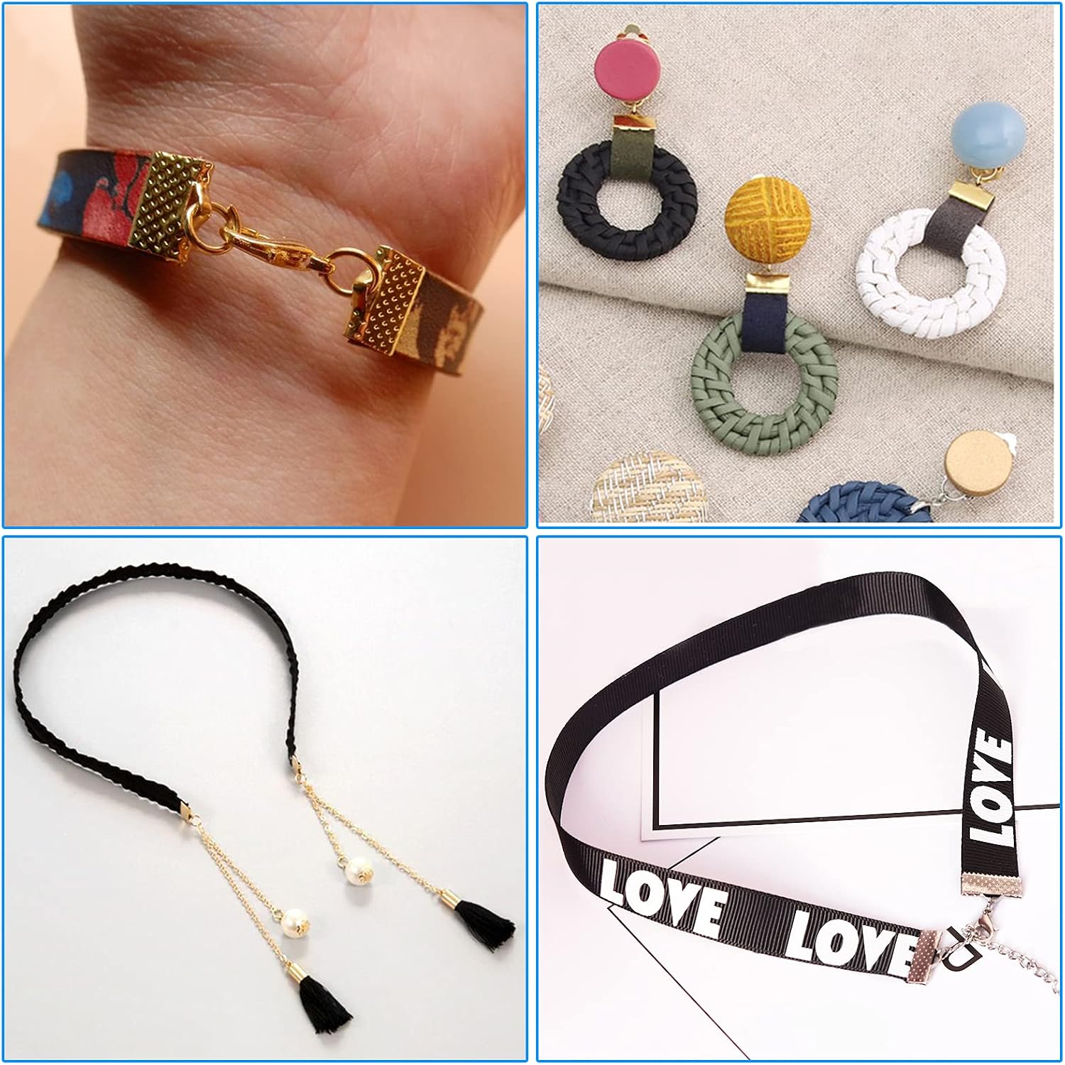 150pcs Clamps Crimp Ends Bracelet Bookmark Leather Pinch Crimps Ribbon Ends Suede End Fasteners Clasp Leather Crimp Ends for Jewelry Making Findings(3 Colors,5 Size)