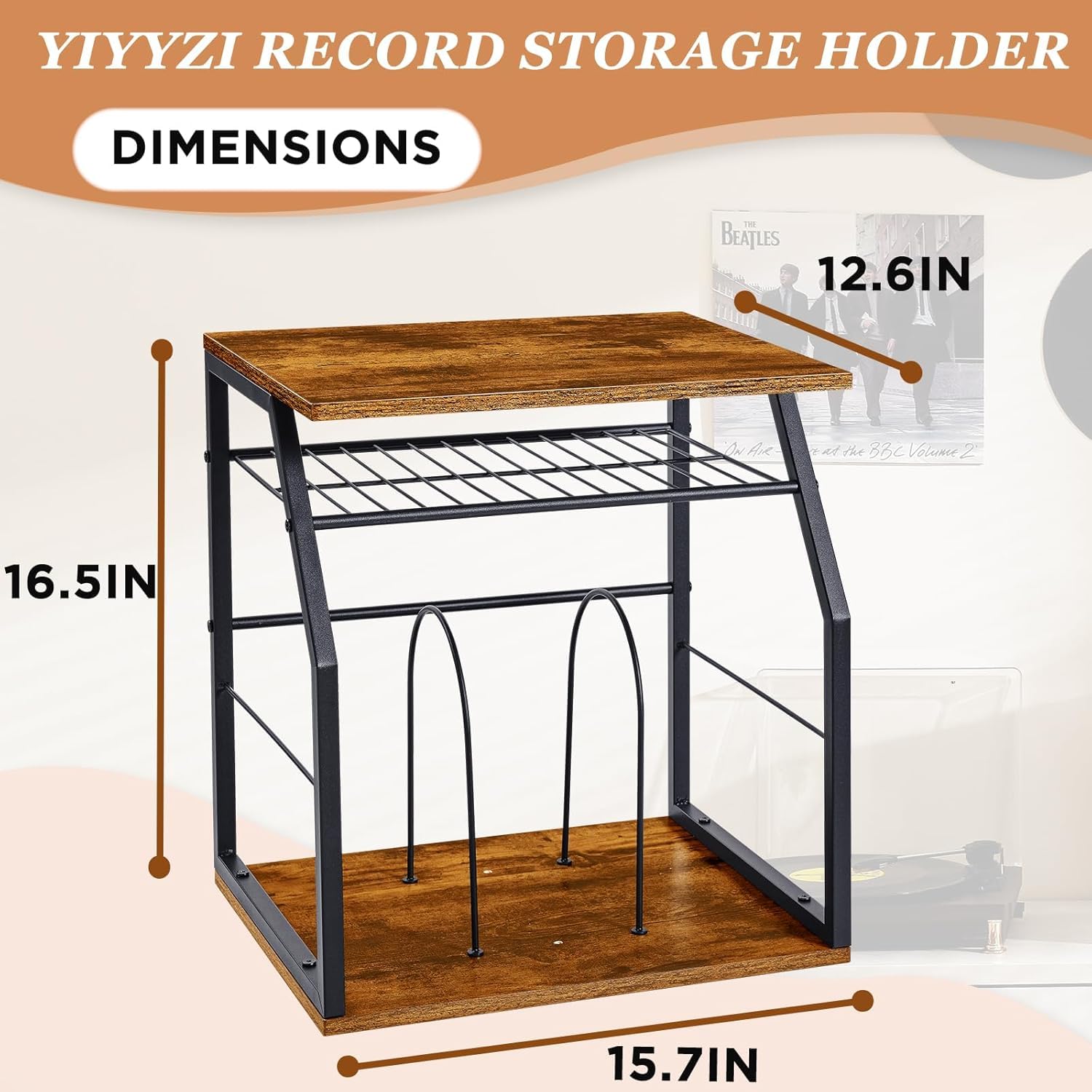 OGFC 11117 Vinyl Record Storage Holder for 100LPs, 3-Tier Vinyl Record Stand with 2 Movable Divider, Record Holder Organizer for Player, Albums, Magazine, Book, File (Black) 2