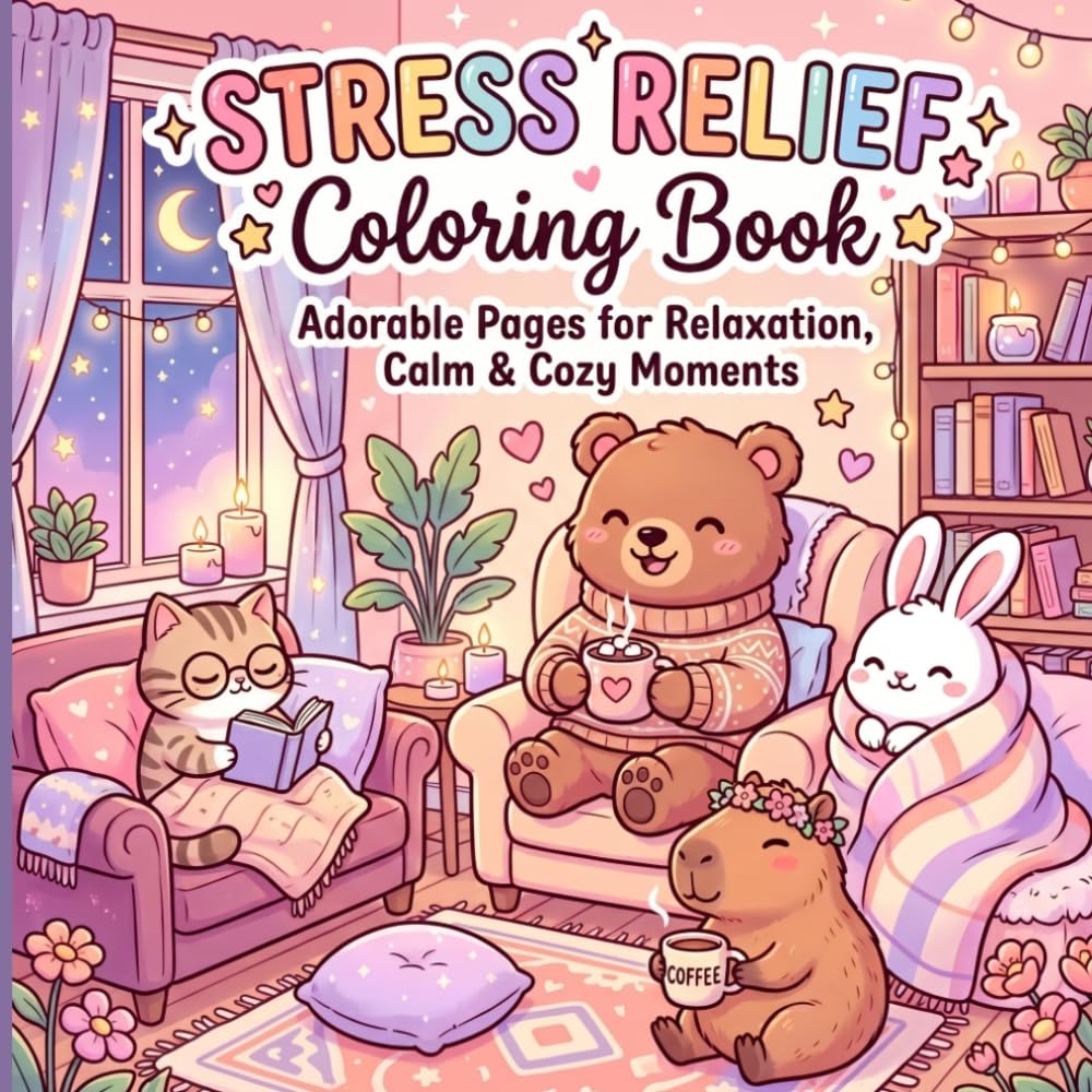 Stress Relief Coloring Book: Cozy Animal Coloring Pages for Relaxation, Mindfulness, and Creative Fun | Cute Cozycore Designs for Teens and Adults.