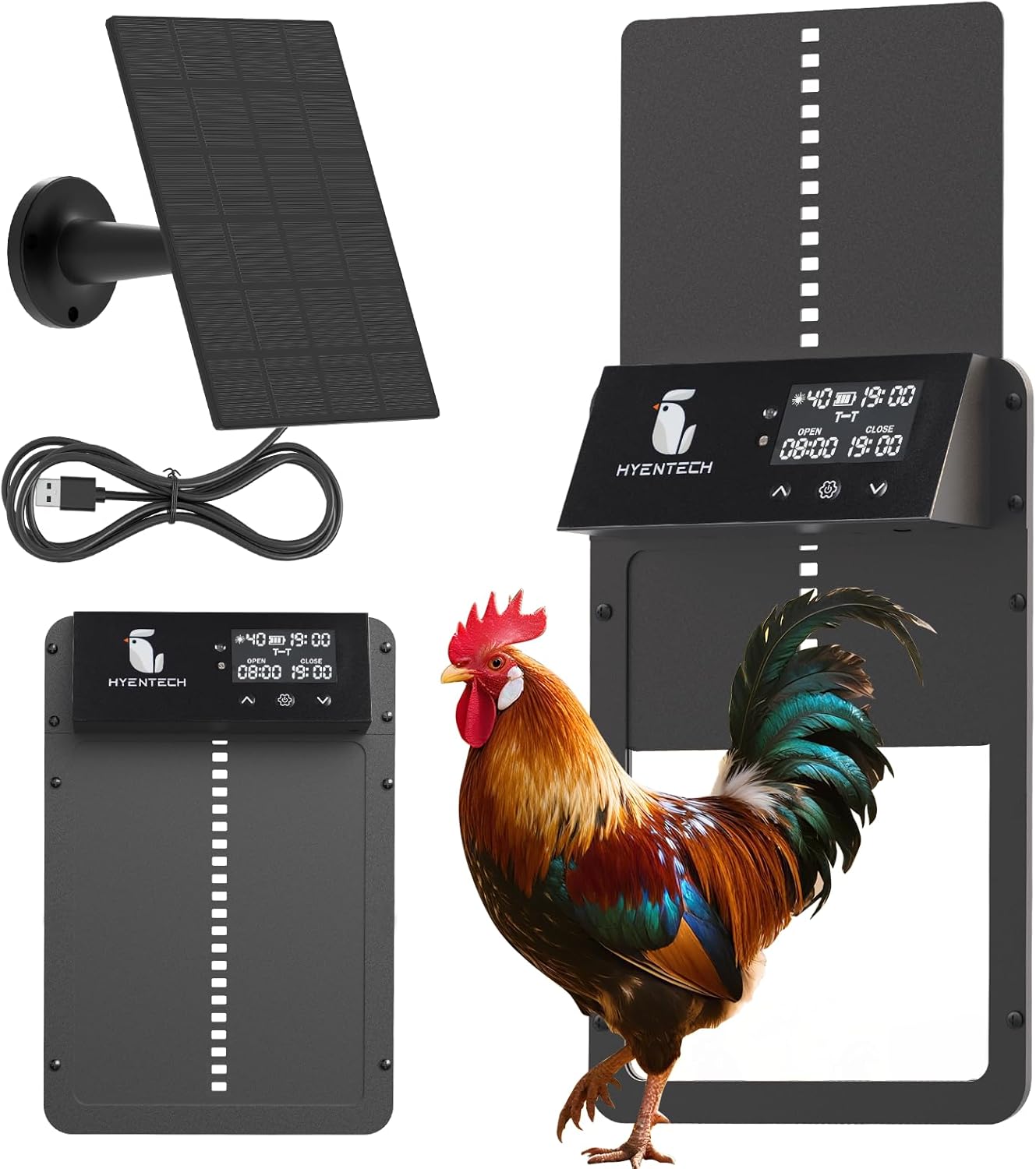 Automatic Chicken Coop Door with Anti-Pinch, Solar Chicken Coop Door with LCD Screen, Electric Auto Chicken Coop Door with Timer & Light Sensor, Aluminum Automatic Chicken Door with Multiple Modes