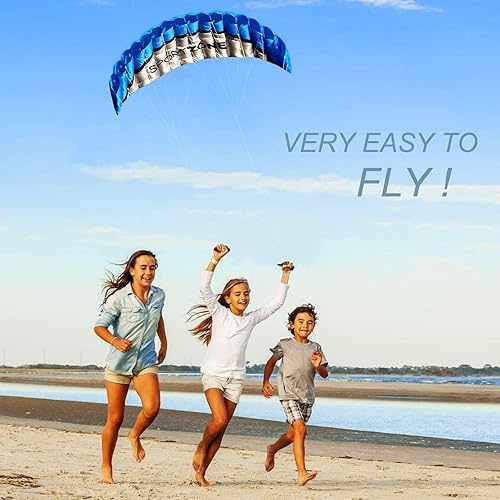 Vista 17 de HENGDA KITE 2.5m Dual Line Stunt Parafoil Kites Soft Stunt Kite for Beach Blue with Flying Tool