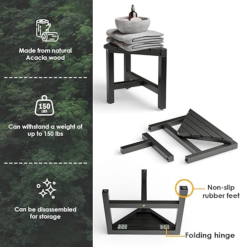 Miniatura 3 de HOLANA Banco de ducha esquinero de madera, taburete de ducha esquinero, asiento de esquina para afeitado de ducha, escalón de baño para espacios