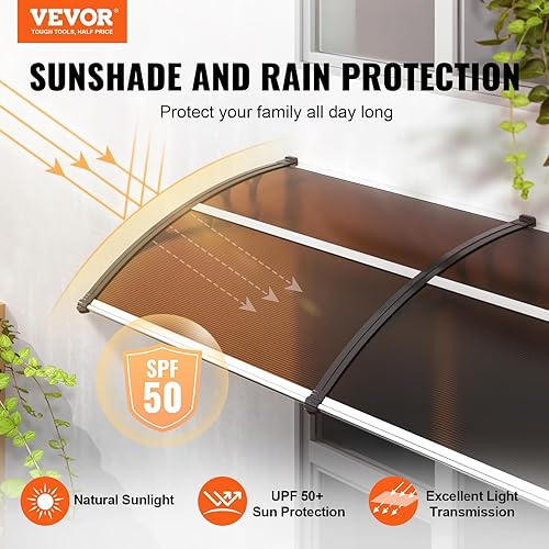 Miniatura 2 de VEVOR Toldo para puerta de ventana de 40 x 40 pulgadas, toldo de policarbonato UPF 50+ para puerta de entrada al aire libre, toldo voladizo de