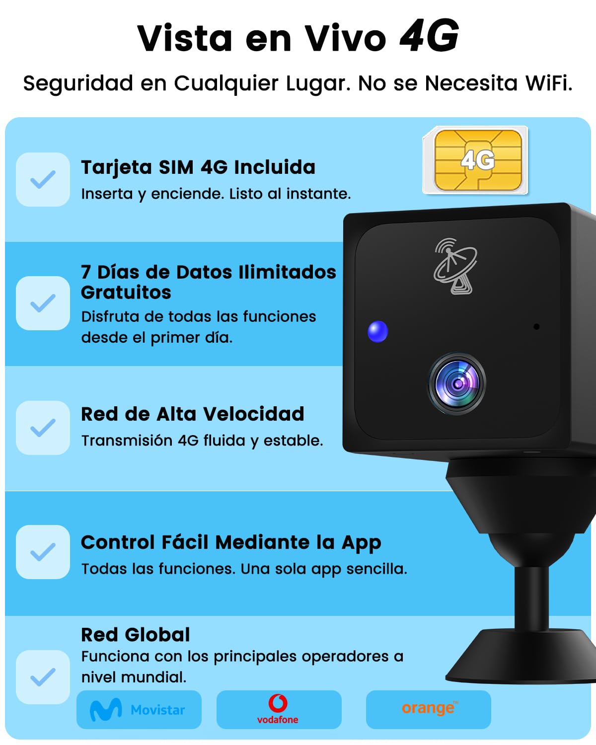 UCOCARE Camara Vigilancia SIM, 4MP 4G LTE Videovigilancia sin Internet con Tarjeta SIM, Mini Camara Coche sin WiFi, Bateria 5200mAh, Detección Movimiento Radar, Visión 160°, Vision Nocturna