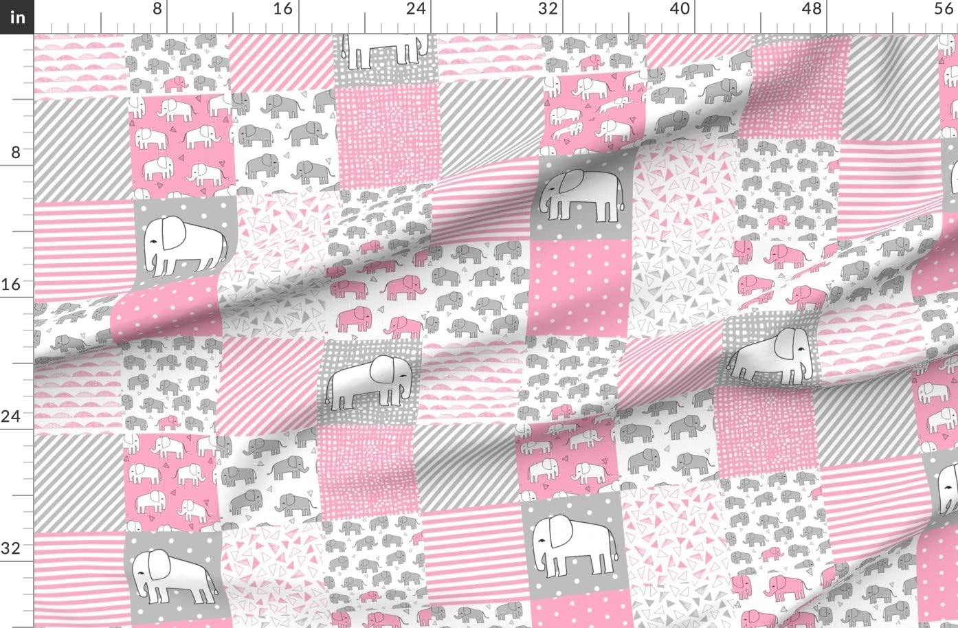 Spoonflower Fabric - Elephant Quilt Pink Gray Elephants Nursery Cheater Printed on Organic Cotton Sateen Fabric by The Yard - Sewing Quilting Apparel Home Decor