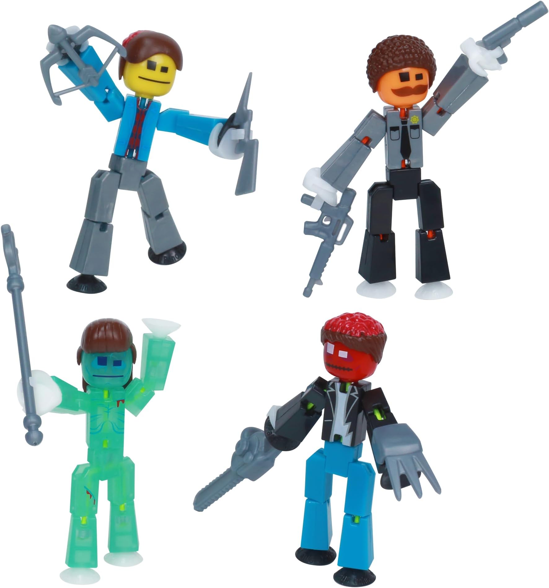StikBot Zombie Hunters Pack, Set of 4 Printed StikBots Collectable Figures, Includes 4 StikBots and Accessories, Stop Motion Toy for Kids Ages 4 and Up