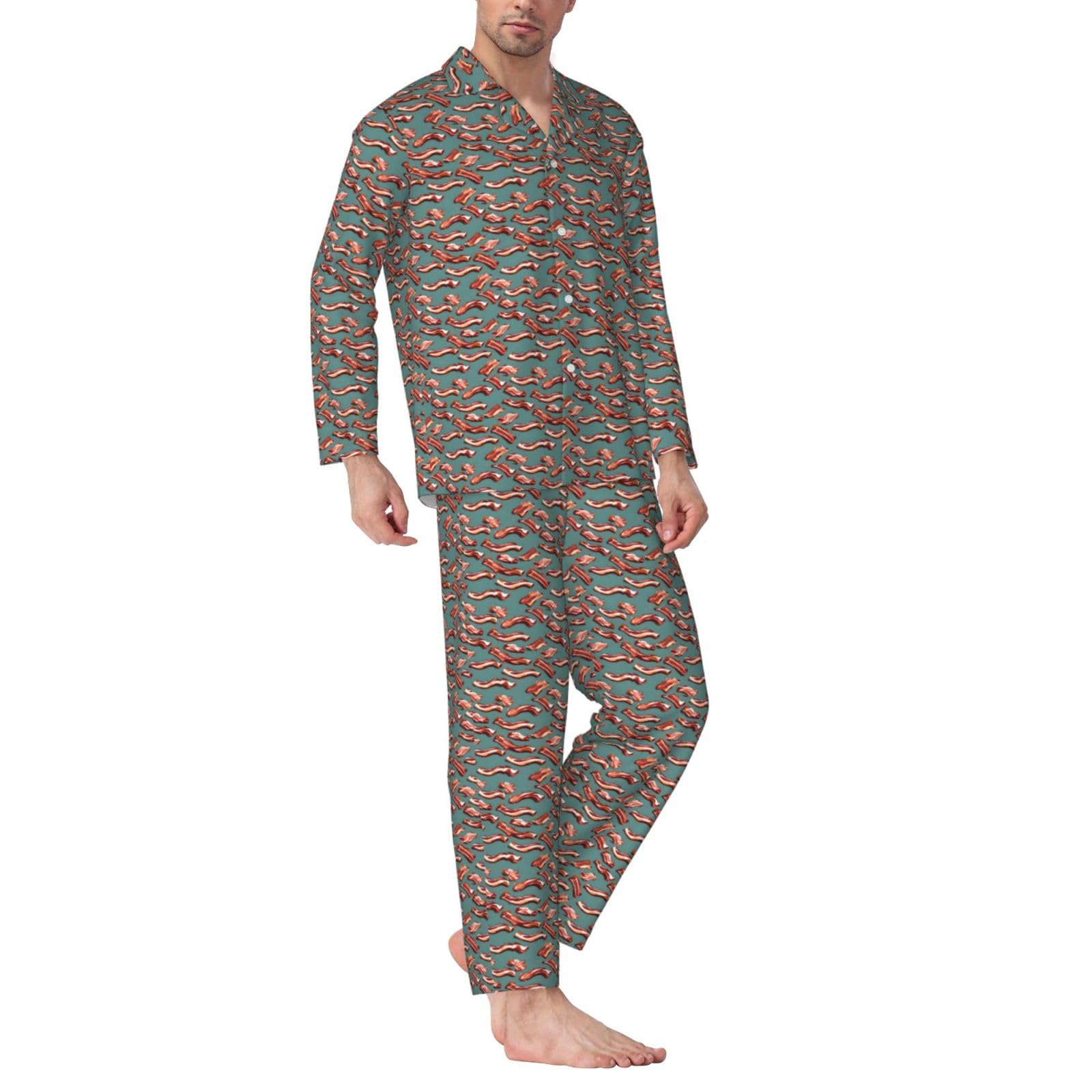 Langärmeliges Pyjama-Set für Herren, gestreift, Speckmuster, zweiteilig, bequem, Nachtwäsche