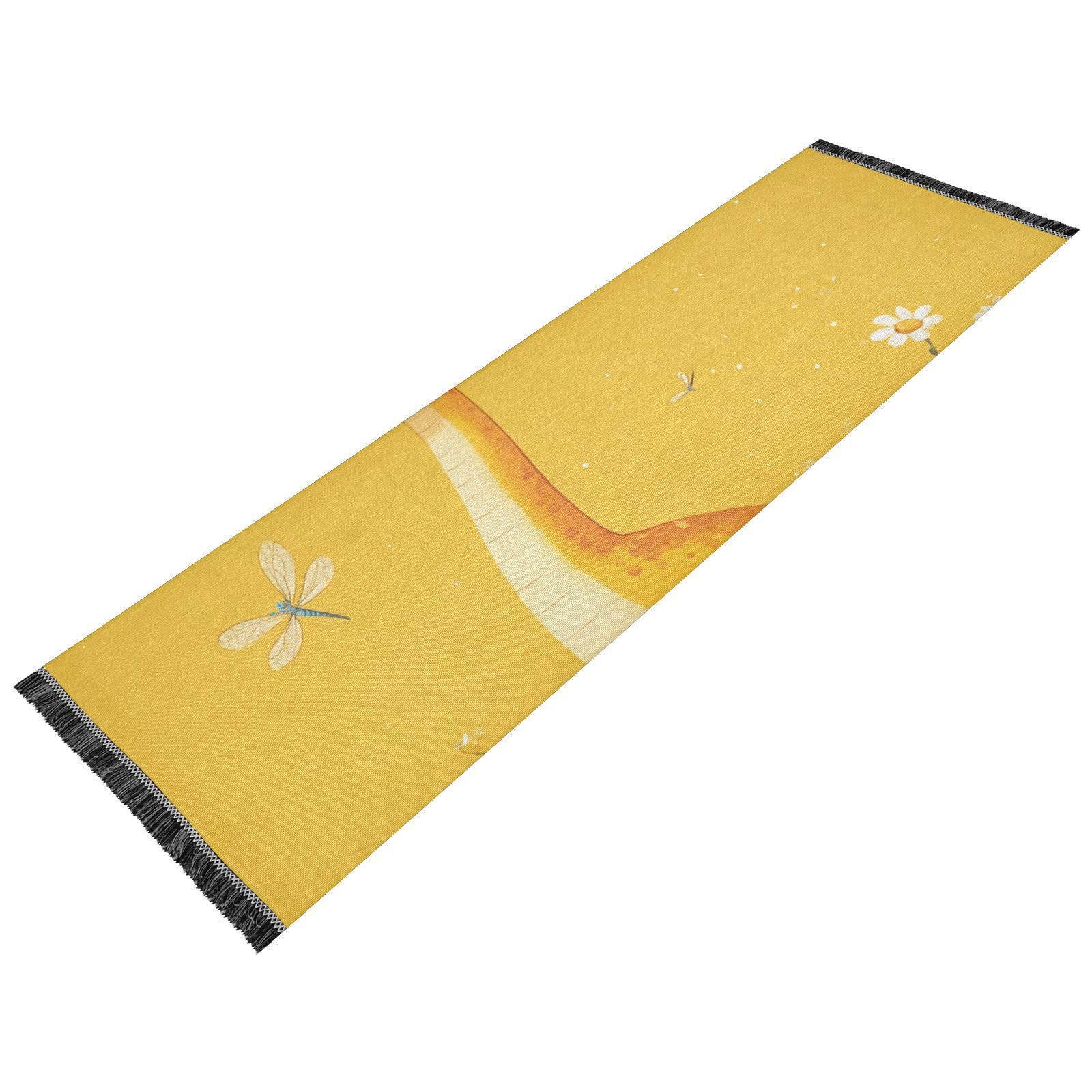 Tapis de couloir lavable en machine antidérapant jaune pompons