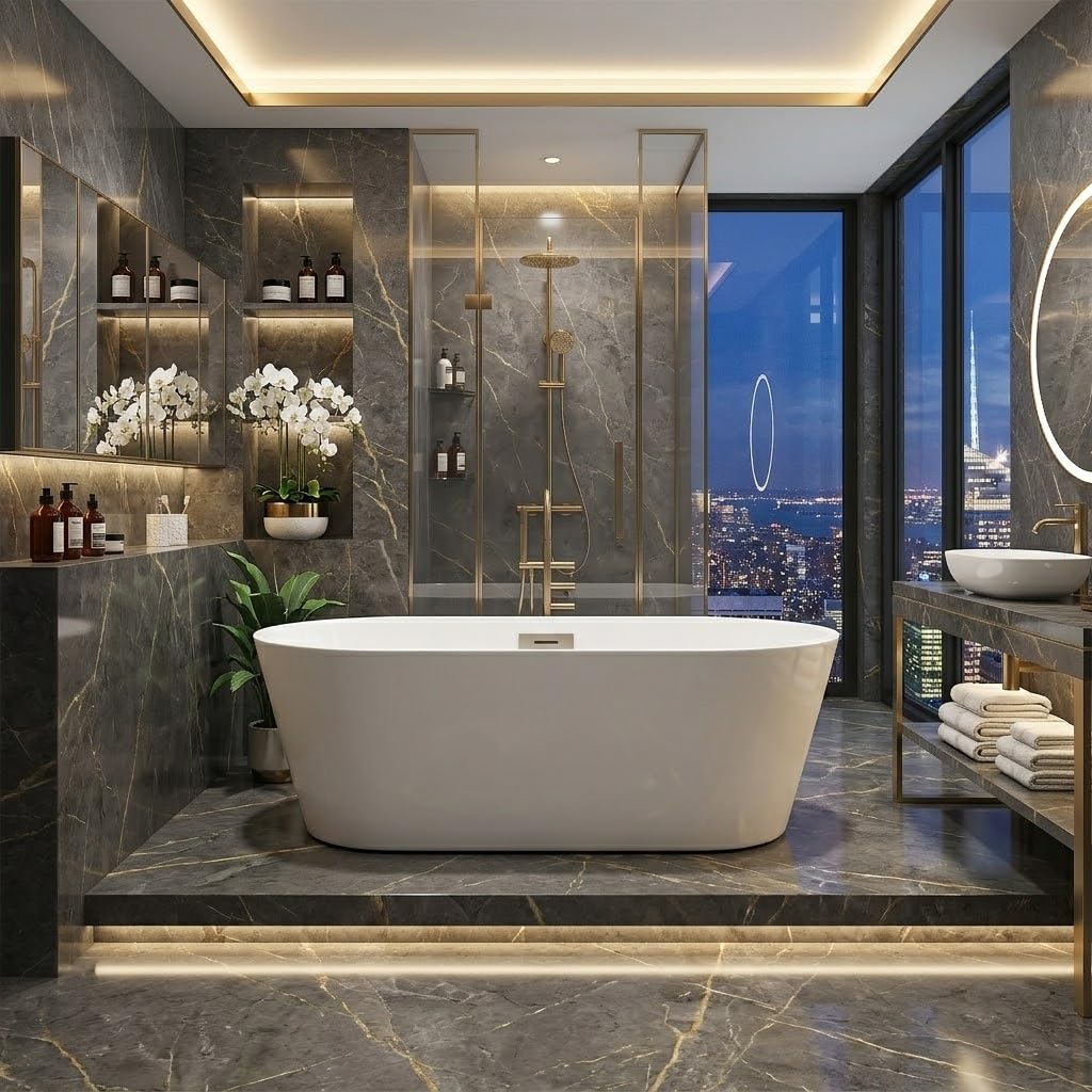 Photo 1 of Freestanding Bathtub 67 inch Extra Large Freestanding Bathtub – Modern Oval Freestanding Tub with Chrome Drain & Overflow for Home Spa or Bathroom Relaxation