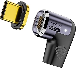 MUXER マグネット USBC 変換 アダプタ L字型【USB 3.1 40Gbps高速データ転送/140W PD急速充電/8K 60Hz HD映像信号伝送】L字 Type C 変換 アダプタ オス メス 変換 Thunderbolt 3に対応 Type-Cデバイスに対応 1個 (NEW L字 (USB4))