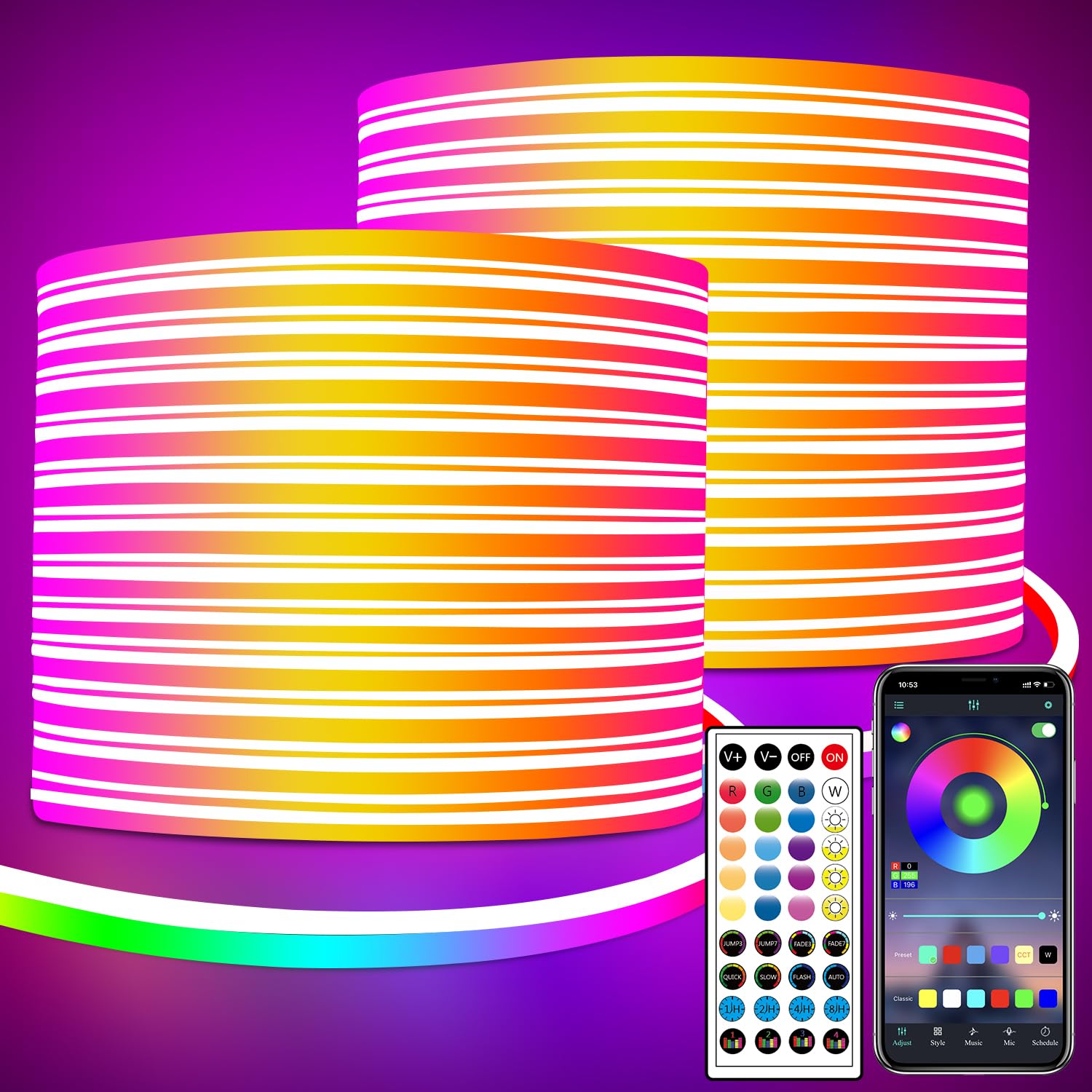 segrass Striscia LED neon 30 m con telecomando APP controllo IP65 impermeabile flessibile Neon RGB LED striscia 24 V LED neon striscia applicabile per camera da letto e decorazione esterna (2 rotoli