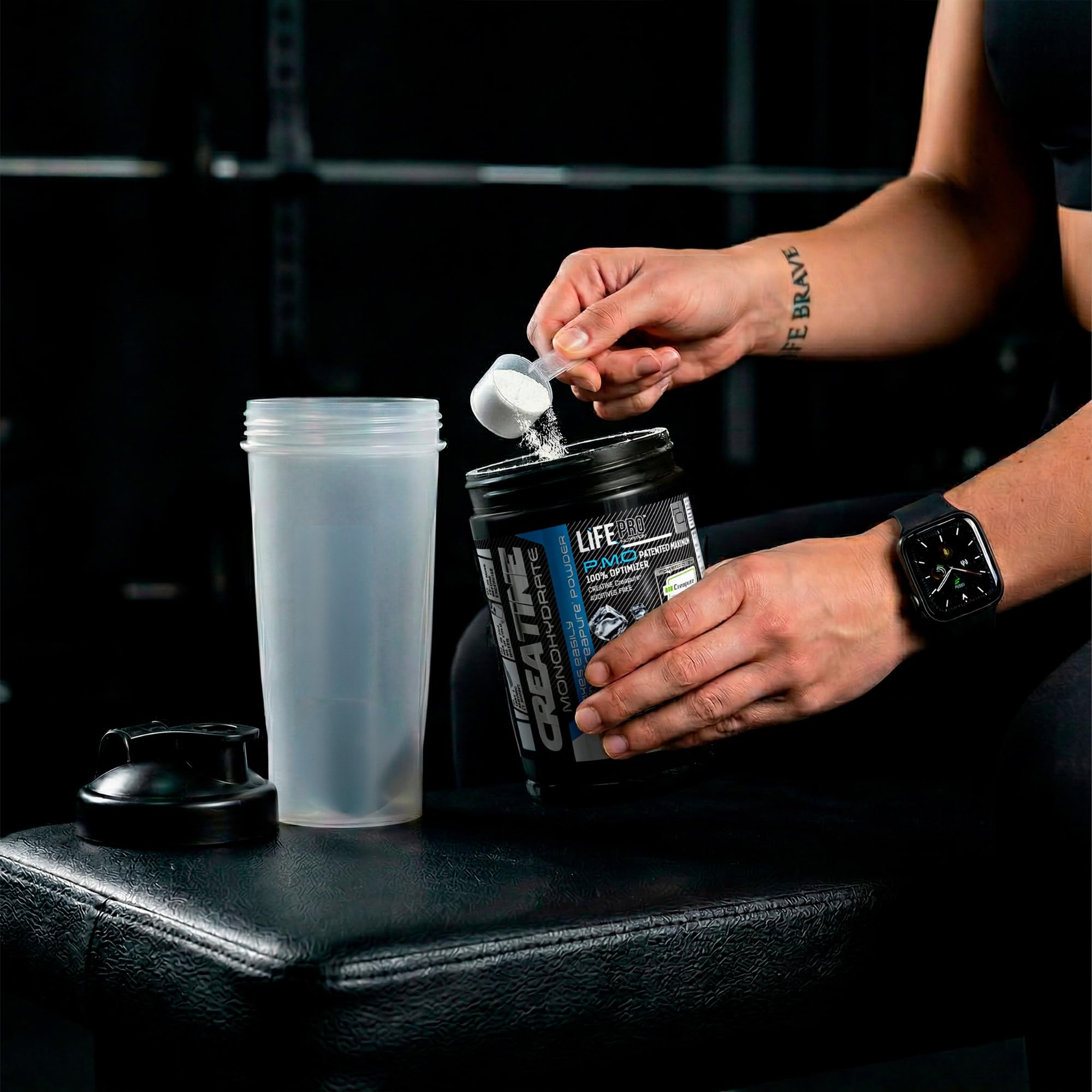 Creatine Monohydrate Creapure Life Pro 250g – Créatine Micronisee Pure – Jusqu’à 83 Doses – Sans Gluten – Pour Force, Énergie et Récupération Musculaire – Qualité Allemande (250g, Sin sabor)