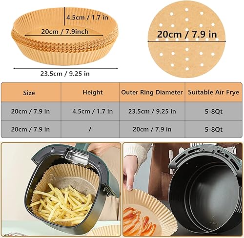Miniatura 5 de Forros de papel para freidora de aire, 200 piezas de papel pergamino, forro de papel desechable para freidora de aire para microondas, forros