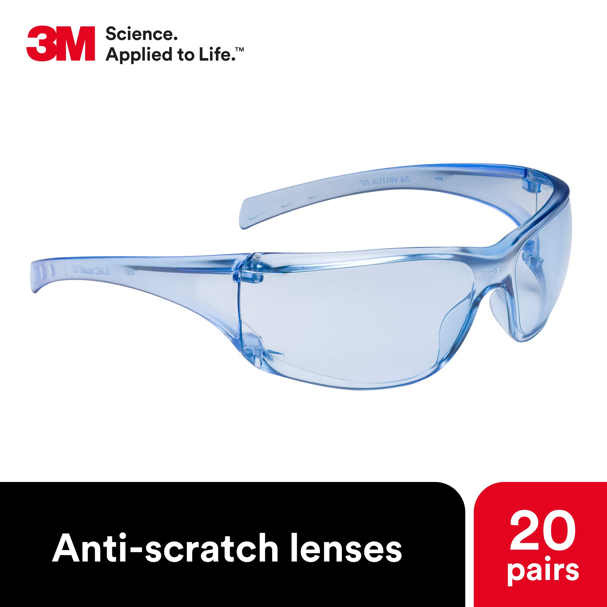 3M Safety Glasses, Virtua AP, ANSI Z87, Light Blue Hard Coat Lens