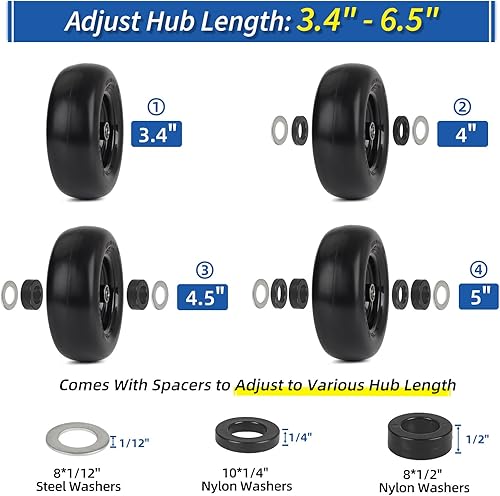 Miniatura 4 de Neumático y rueda para cortacésped de 11 x 4.00-5 pulgadas con bujes de 34 o 58 pulgadas, cubo centrado de 3.4-4-4.5-5 pulgadas, neumático de banda
