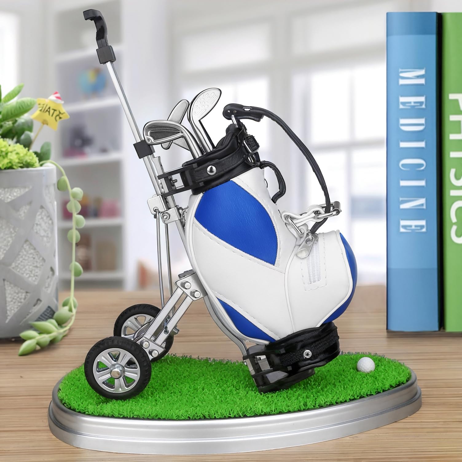 Porta Penne da Golf 3 Pezzi - Set Desk Decor - Regali Souvenir Uomini - Blu Bianco