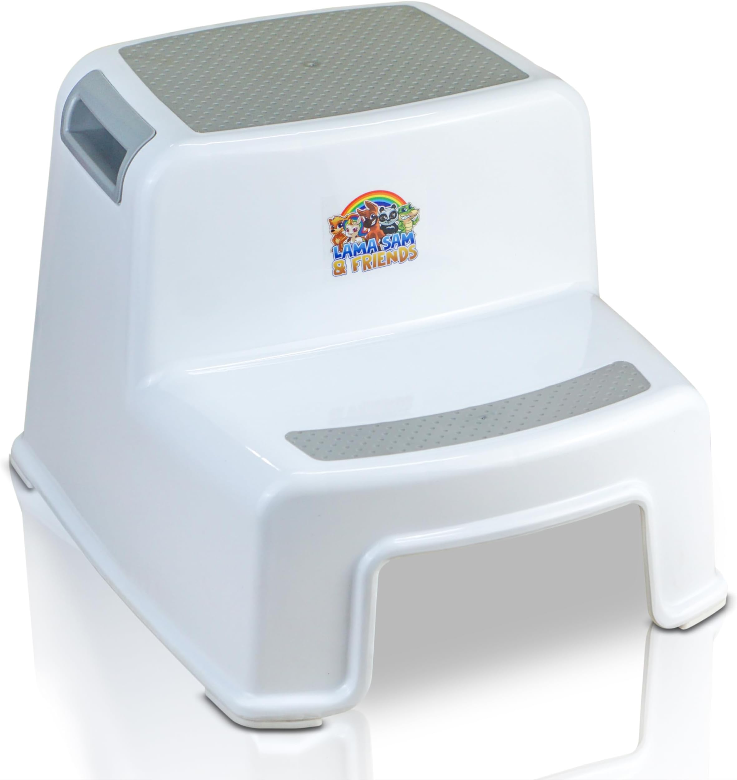 Lama Sam & Friends - Baby Double Step Stool, Stepping Stool for Children, Perfect for Boys and Girls in Bathroom or Toddler Toilet Training, Anti-Slip Child Foot Stool (Grey)