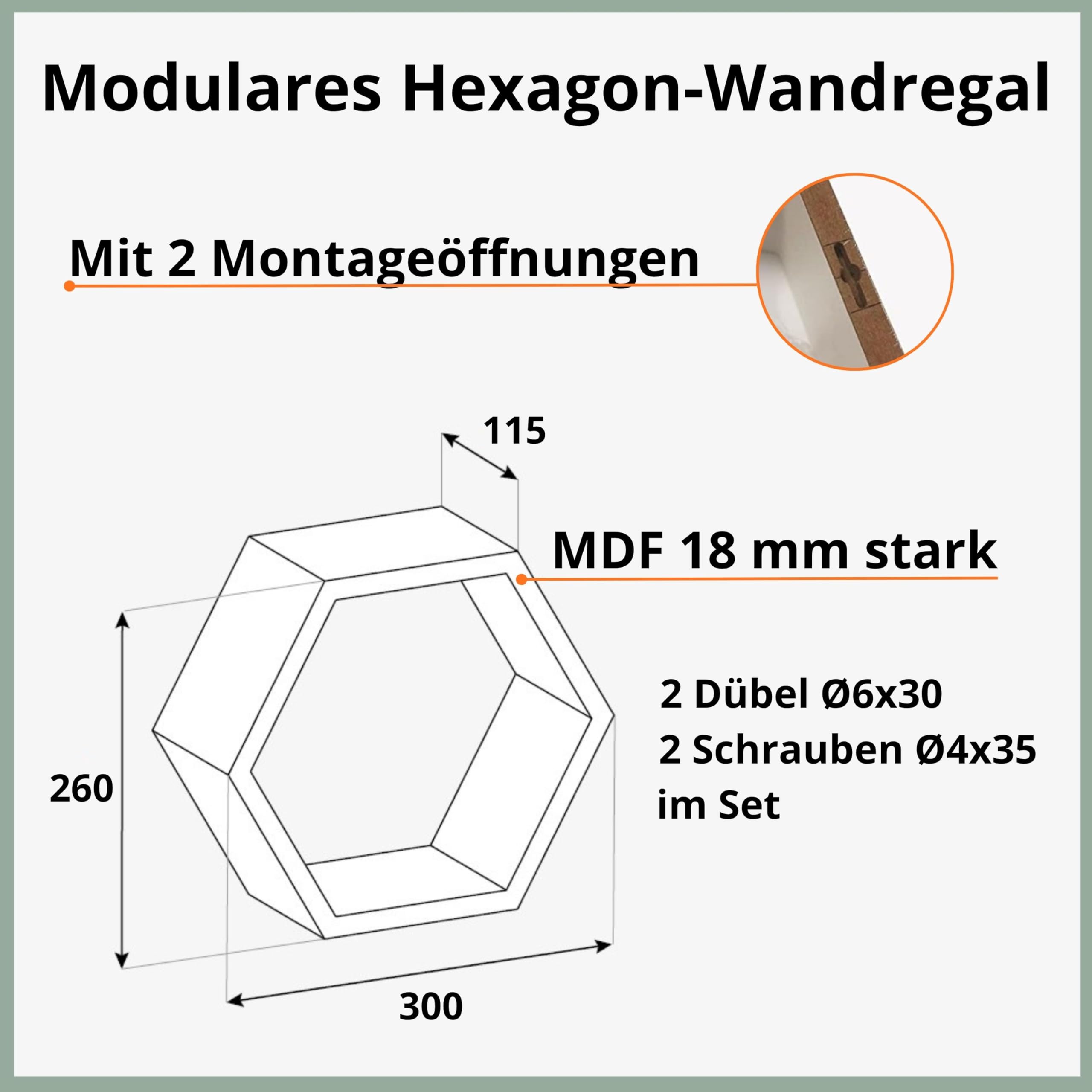 Velano Hexagon Regal - 3er Set Wandregal - Schweberegal - Hängeregal - Bücherregal - Regal Wand - 30x26x11.5 cm - Wanddeko Wohnzimmer - Schlafzimmer - Küche - Badezimmer - Kinderzimmer FHS