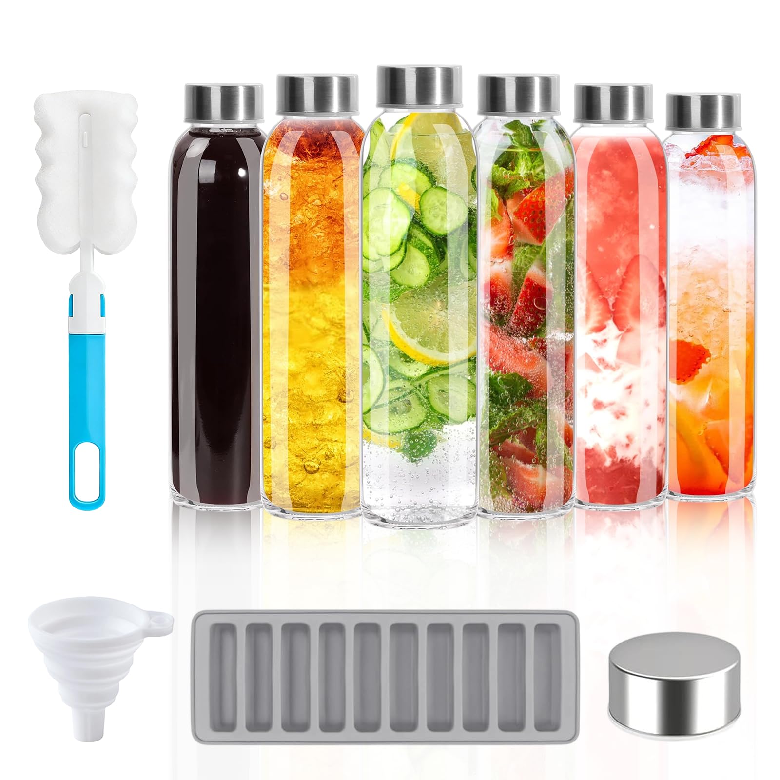 Eidoct Clear 6 Pcs Glass Water Bottles With Lids, 500Ml Glass Juice Bottles