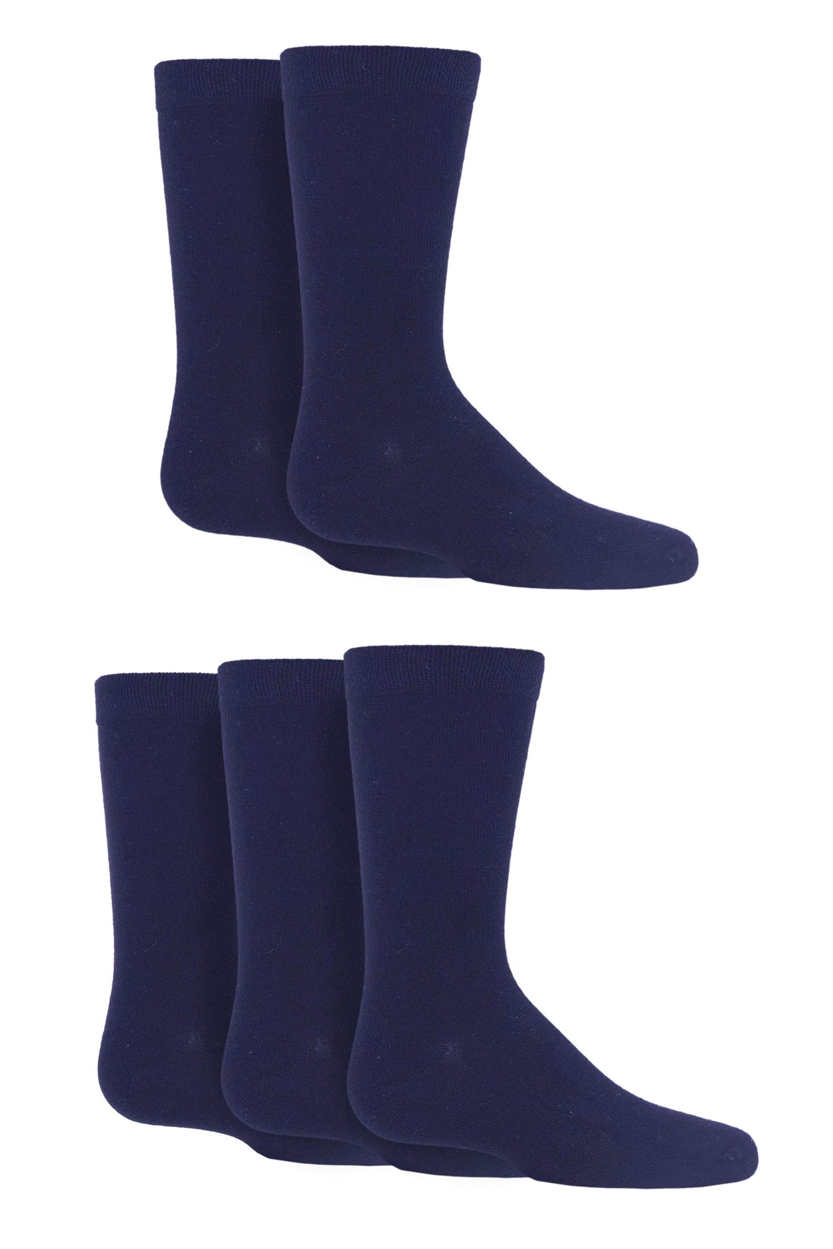 Sockshop Boys Navy 5 Pair And Girls 5 Pair Plain Bamboo Socks With Comfort Cuff And Handlinked Toes - 12.5-3.5 (8-12 Years)